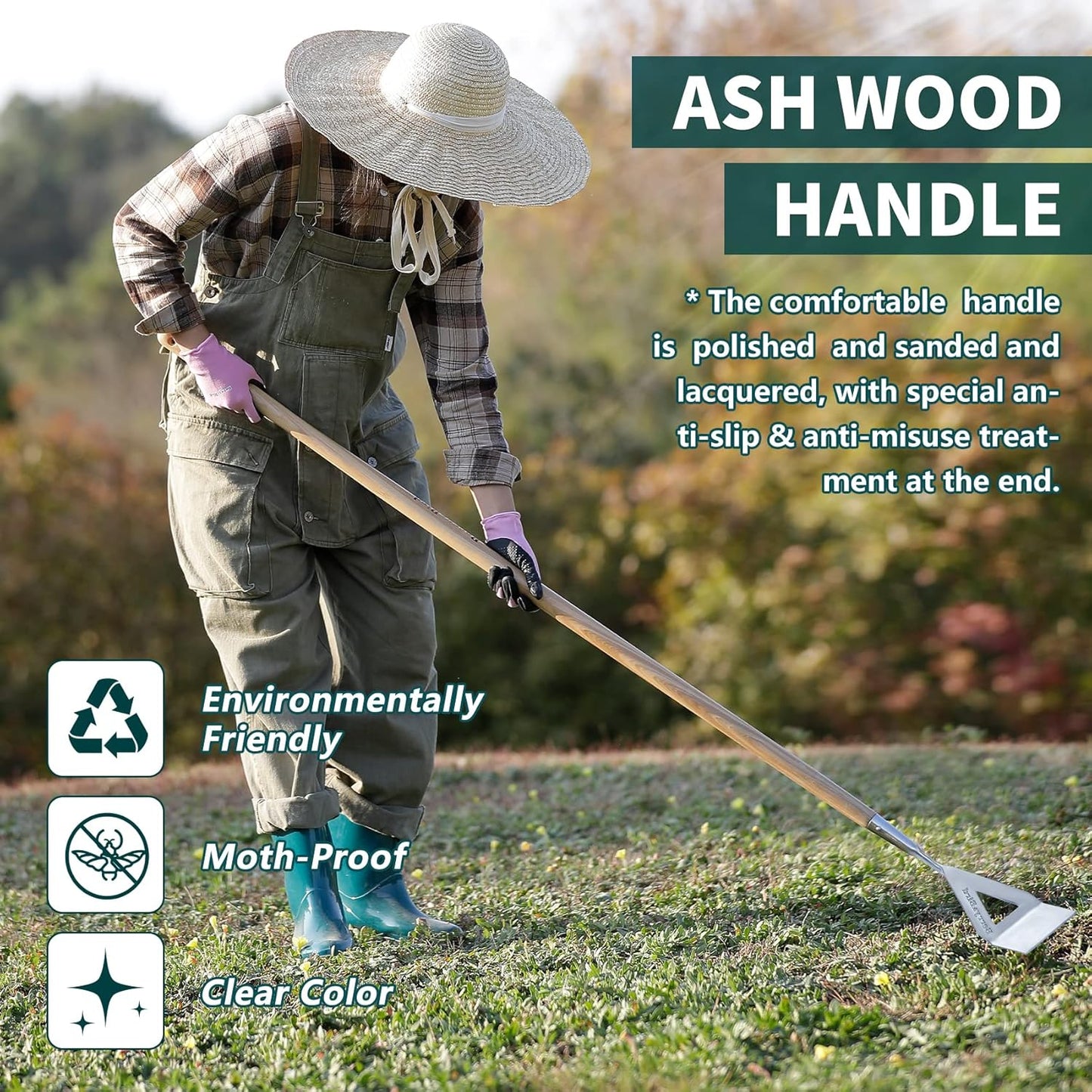 Berry&Bird Dutch Hoe for Weeding,63'' Stainless Steel Garden Weed Hoe with Long Wooden Handle,Heavy Duty Scuffle Hoe Manual Weeder Tool for Gardening Moss Removal Cutting Grass Soil Loosening & Edging