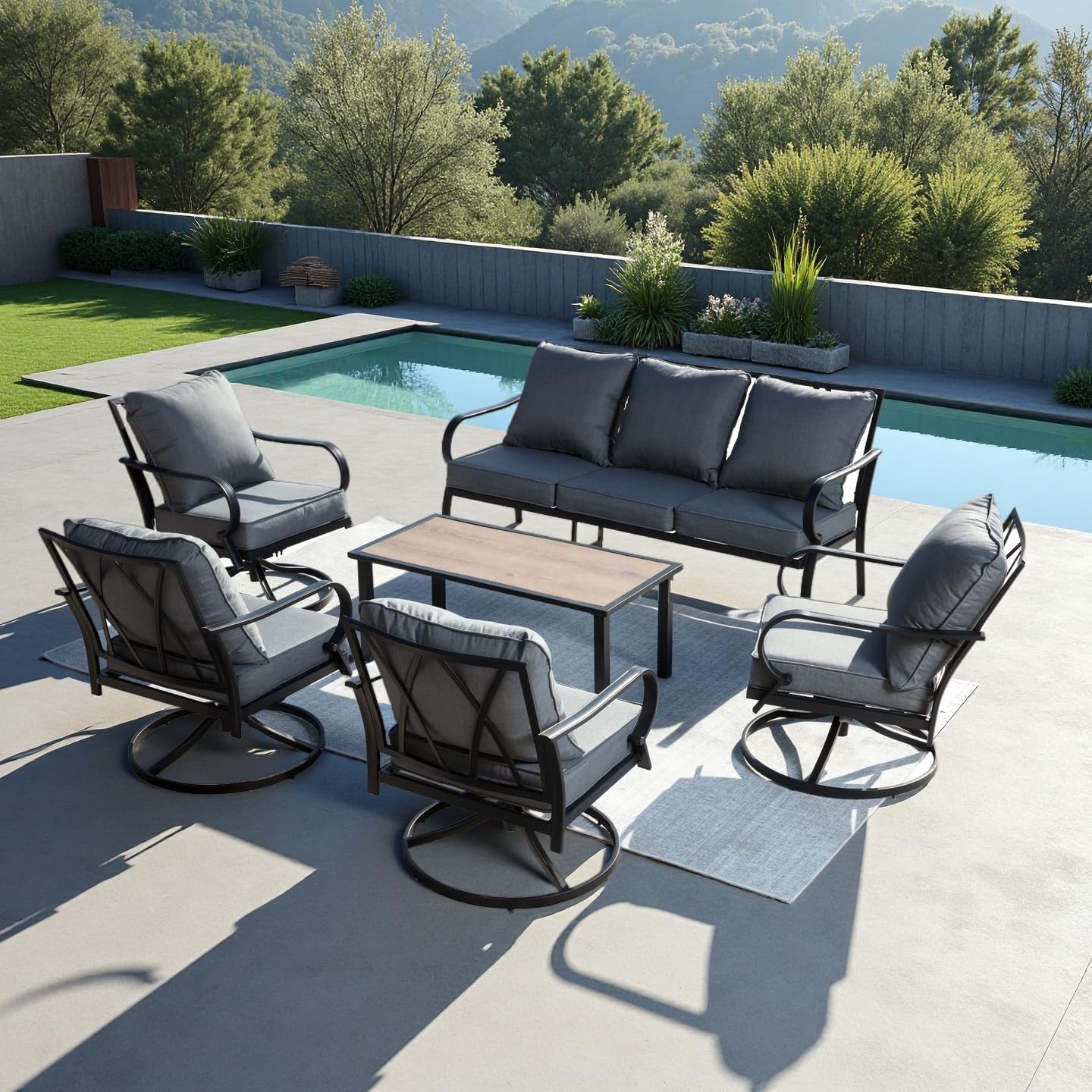 Rectangular Outdoor Coffee Table with Wood Top and Metal Frame, All-Weather Small Patio Tea Table for Garden, Poolside, Deck, Porch, Indoor and Outdoor Use