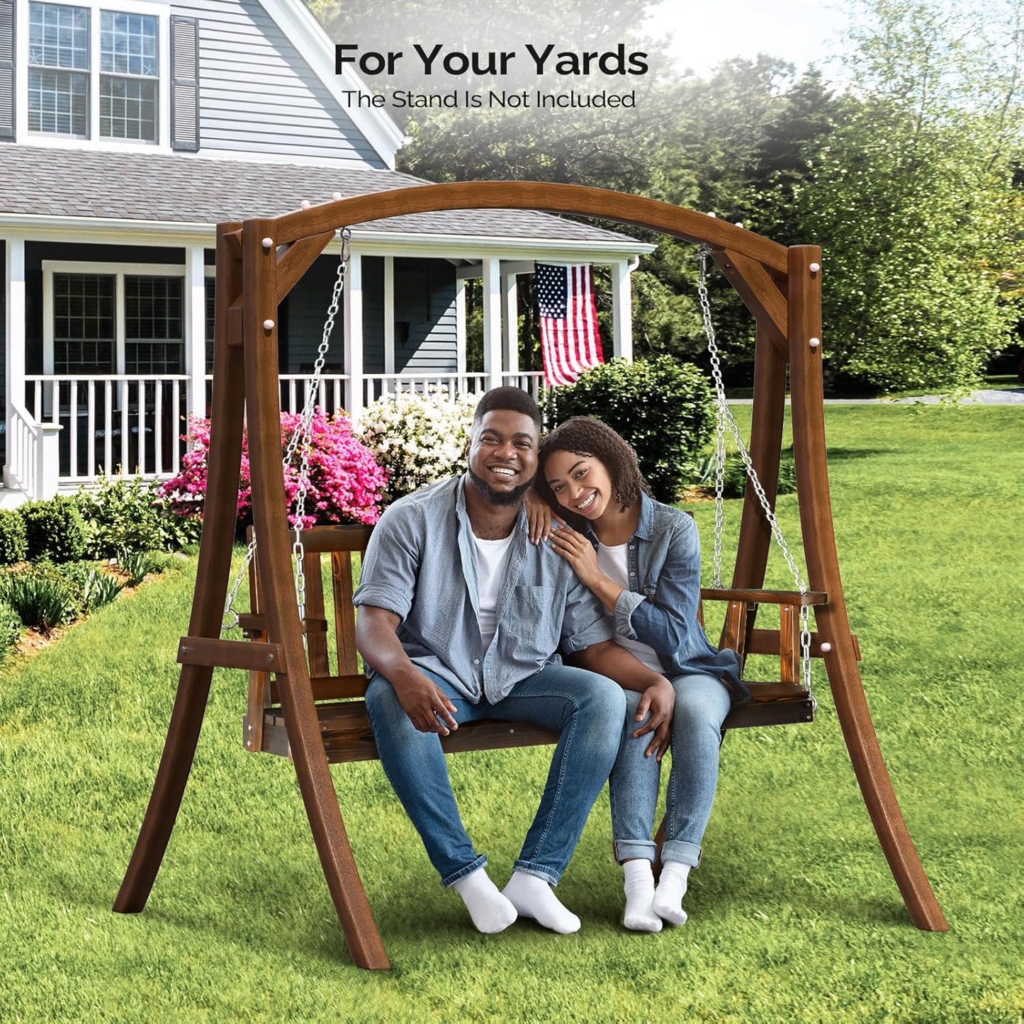 VINGLI Heavy Duty 880 LBS 5 FT Wooden Porch Swing Outdoor, Outdoor Hanging Swing Bench (5 FT, Rustic)