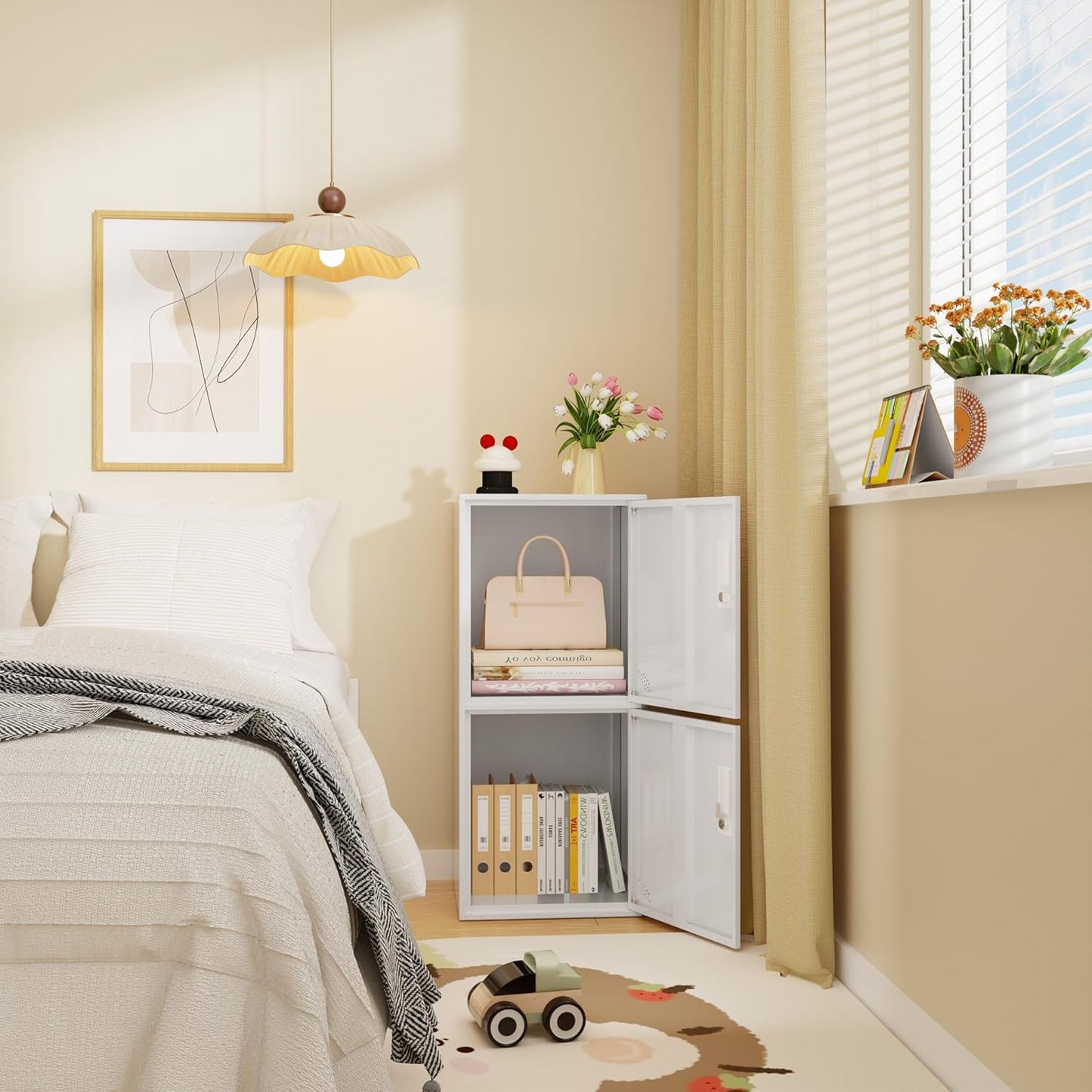 2 Door Metal Vertical Storage Locker for School, Office, Home,Gym,Stackable Steel Storage Cabinet with Lock,Anti-Falling Device. (2 Door, White)