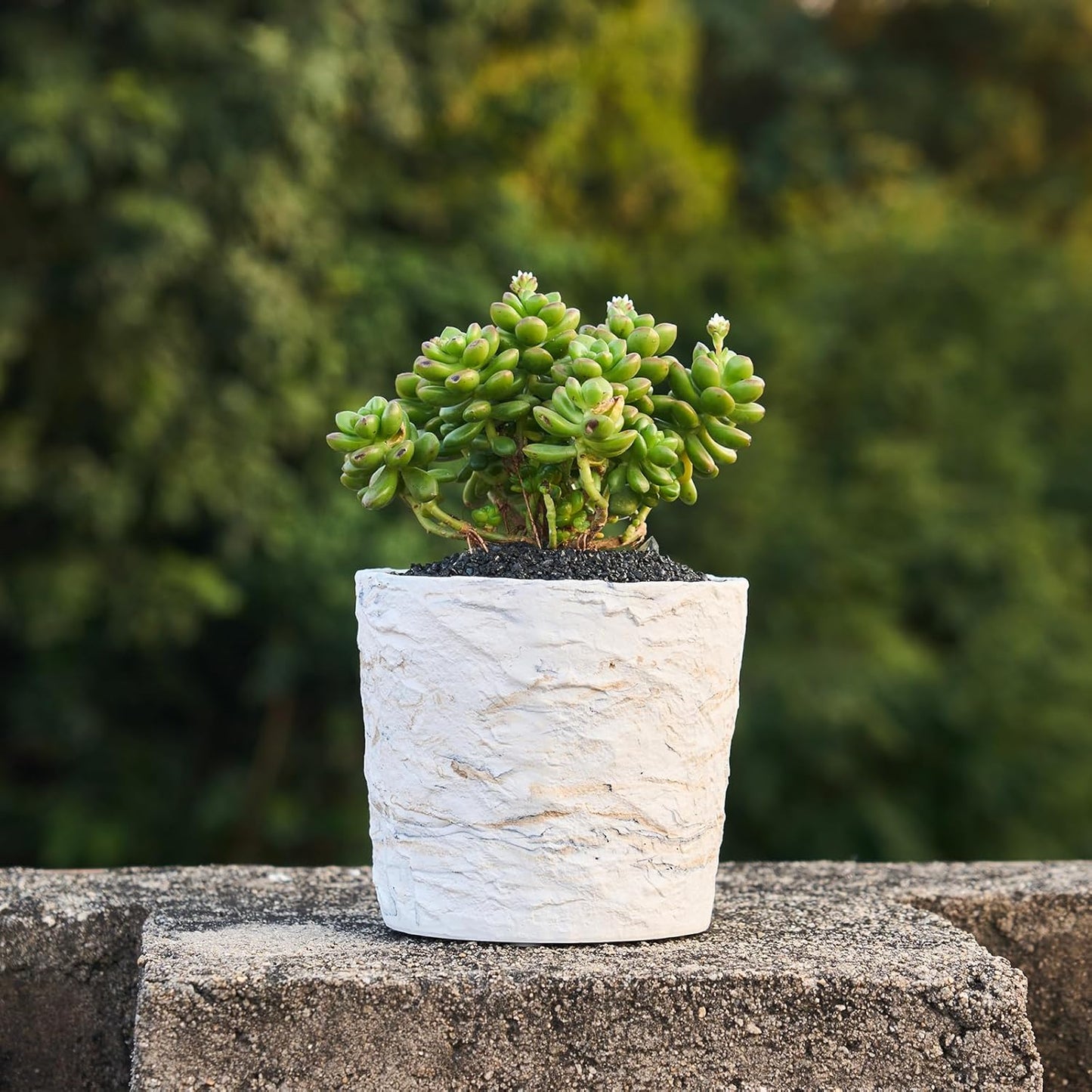 Ekirlin 7 Inch Natural Ore Textures Plant Pot, Resin Outdoor Planters with Drainage Hole, Removable Rubber Stopper and Non-Slip Soft Pad,Weatherproof Decorative Pot for Indoor/Garden Plants