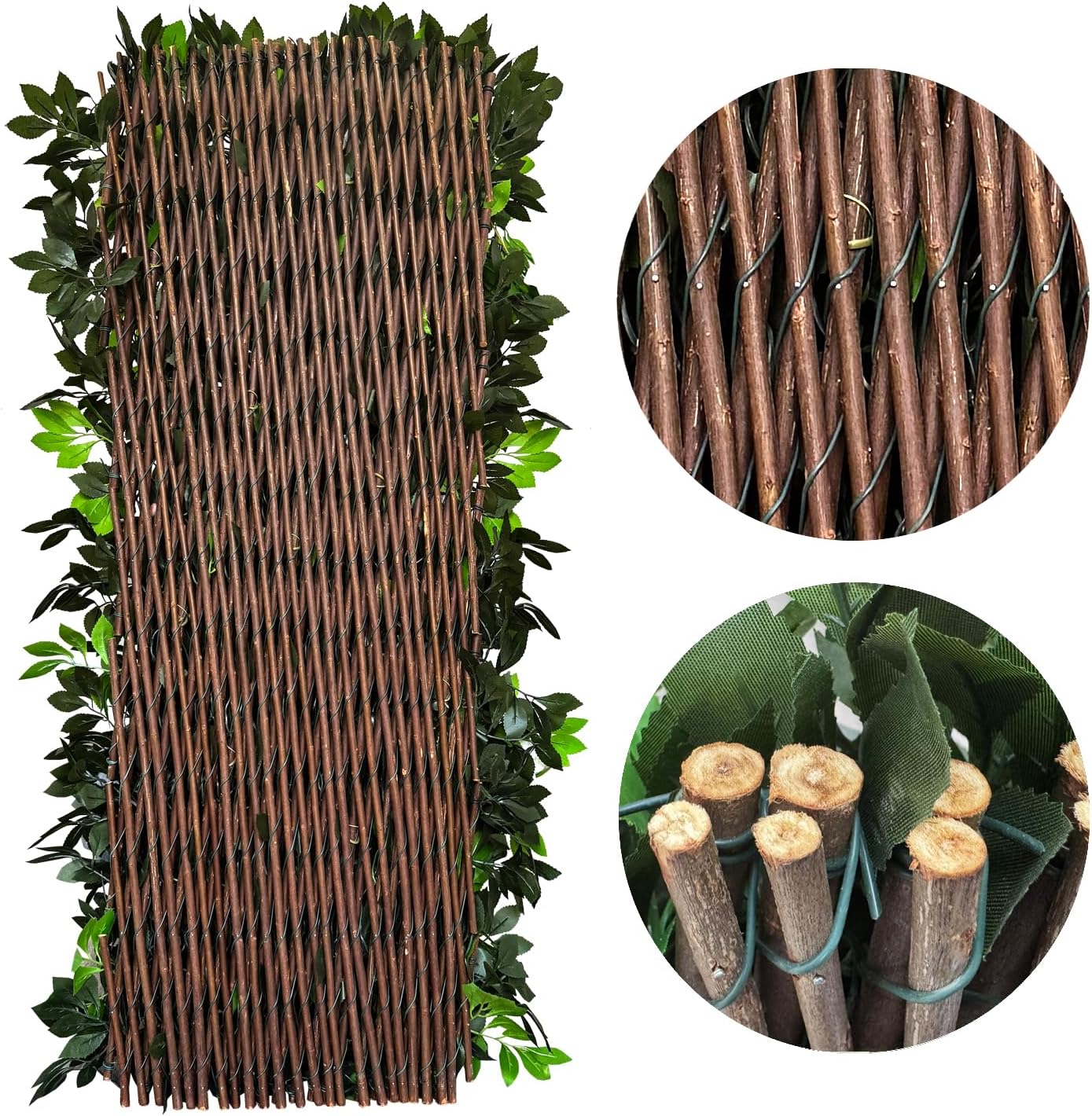 Expandable Fence Privacy Screen for Balcony Patio Outdoor,Decorative Faux Ivy Fencing Panel,Artificial Hedges (Single Sided Leaves) (2, Branches -Purple Fowers)