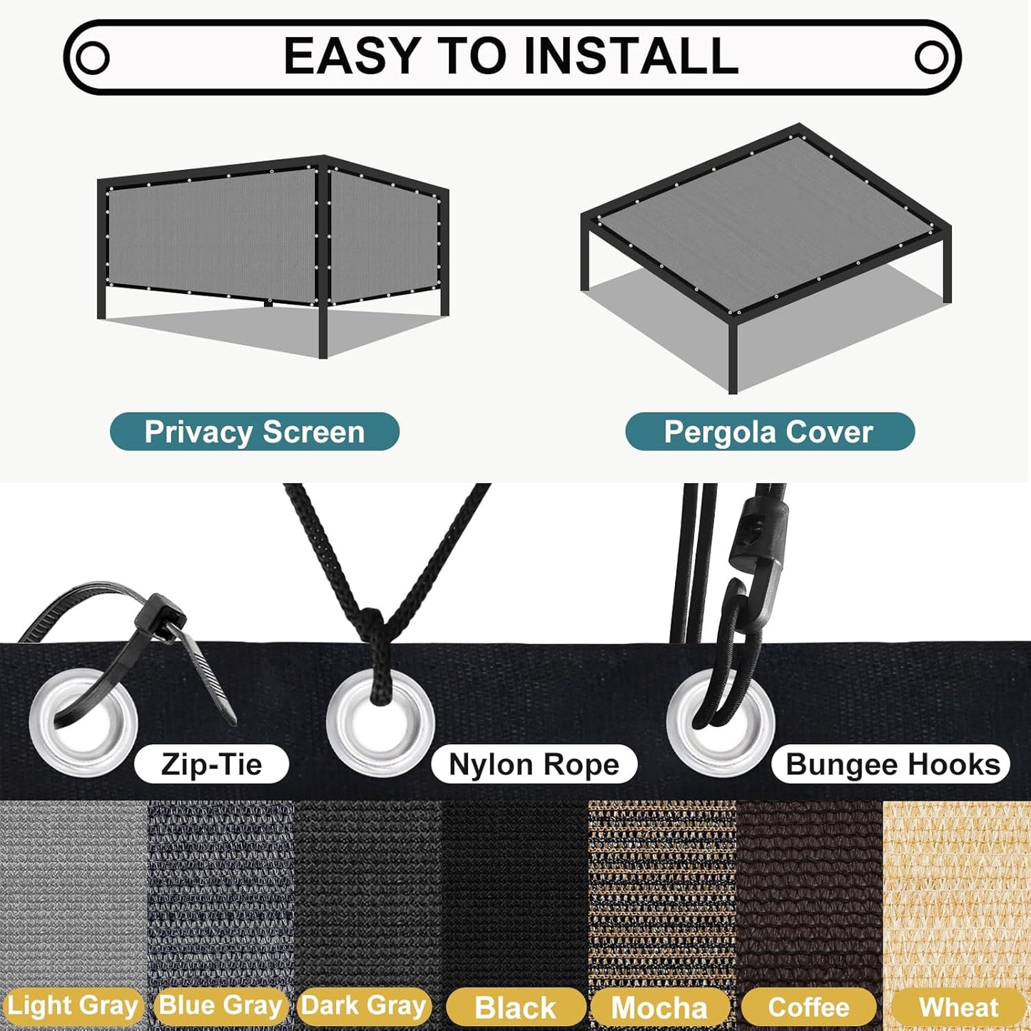 Shade&Beyond 90% Sun Shade Cloth with Grommets, 8' X 8' Pergola Shade Cover Canopy, Mesh Tarp Sun Screens for Patio, Outdoor, Garden, Backyard, Light Gray