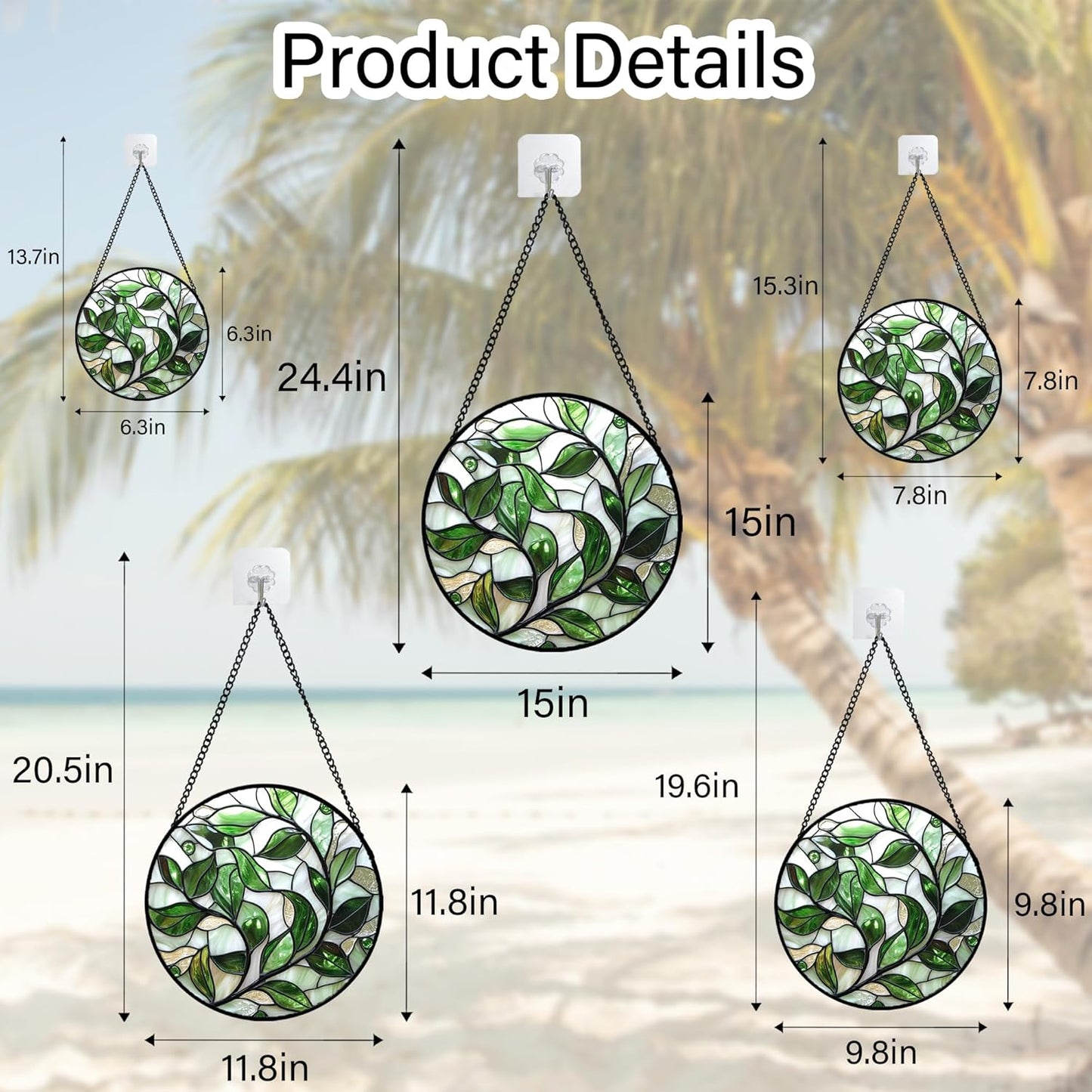 Stained Glass Window Hanging - White Green Leaves Suncatcher for Doors Window Home Plant Sun Catchers Decor Christmas Mother's Day Birthday Gifts for Teacher Women Men Mom Nana 7.8 in