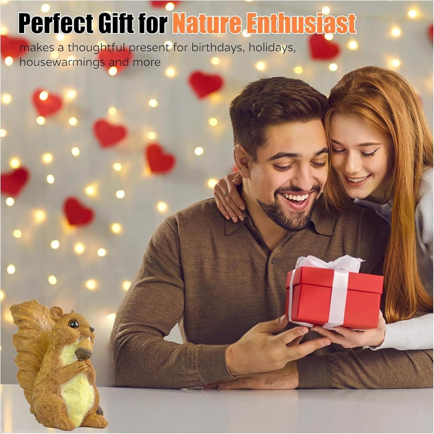 Brown Squirrel Statue with Acorn – Hand-Painted Polyresin Garden Figurine for Lawn, Patio & Planters – Rustic Outdoor Animal Décor