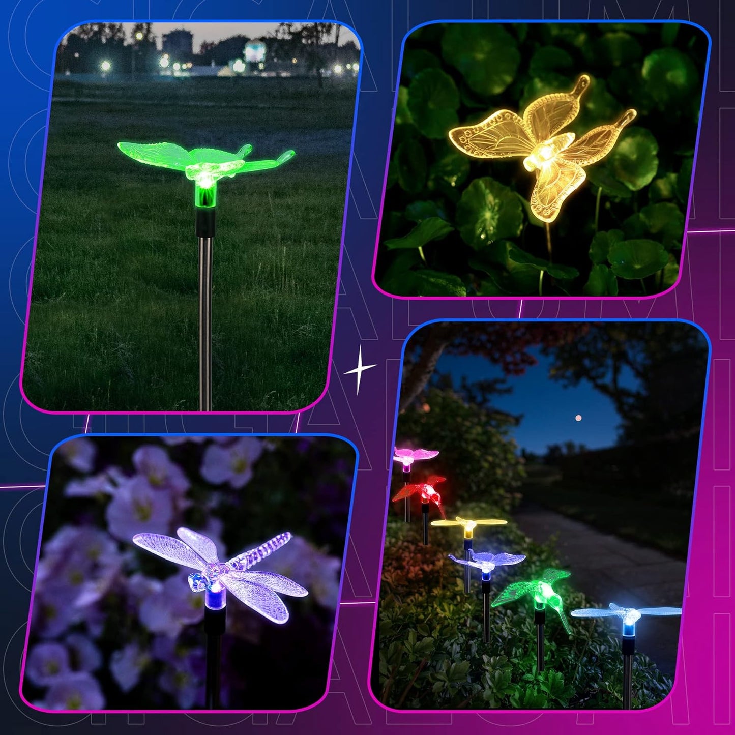 GIGALUMI Solar Garden Lights, 3 Pack Solar Butterfly Lights Decoration, Outdoor Garden Decoration Color Changing LED, Outdoor Decorative for Pathway, Lawn, Patio, Driveway