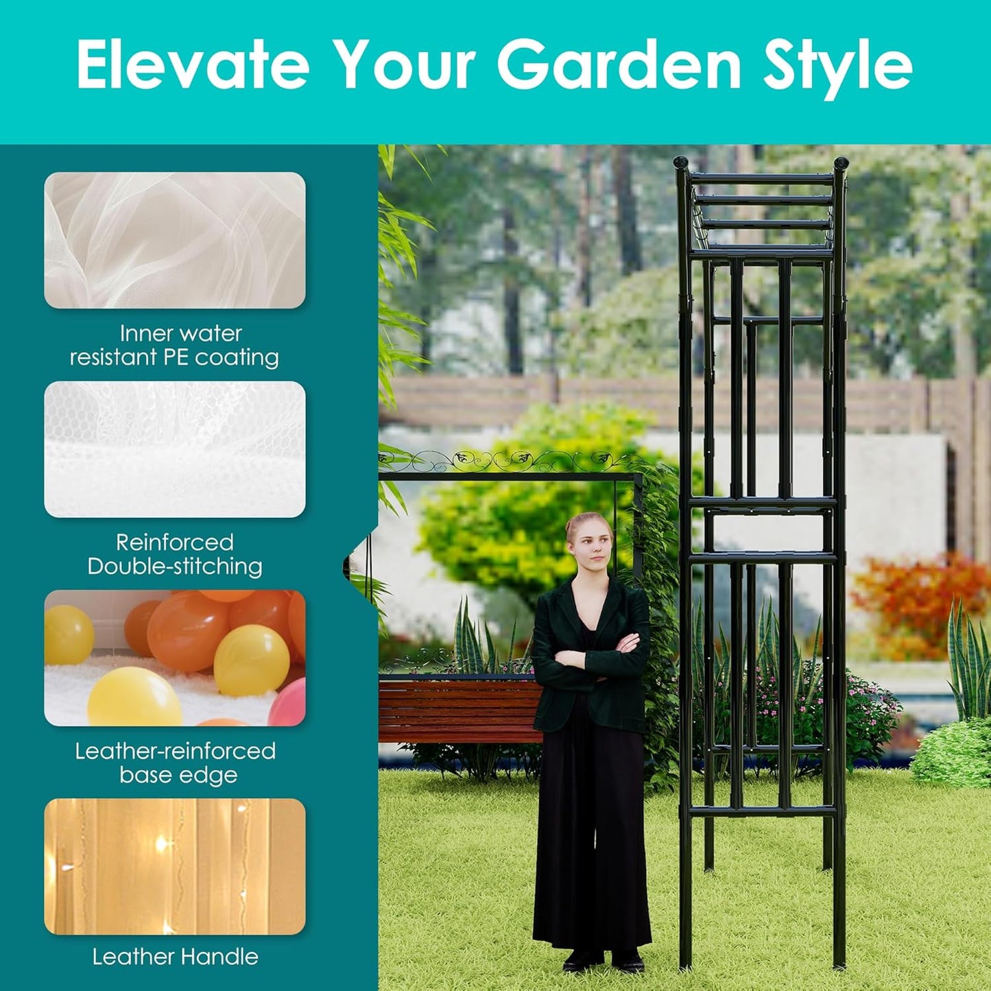 Flat Top Garden Arch Trellis 11FT x 9FT, Extra Large Garden Trellis for Climbing Plants Outdoor, 141.7in x 108in PE-Coated Metal Arbor Archway Trellis for Roses,Wisteria,Wedding,Patio Decoration Black