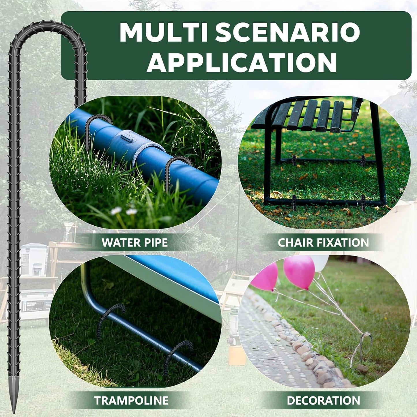 10 Pieces J Hooks Rebar Metal Tent Stakes 16 Inch Galvanized Ground Anchors Yard Stakes for Landscape Fabric Artificial Turf Heavy Duty Anti Rust for Outdoor Lawn Decorations Inflatables Swing Set