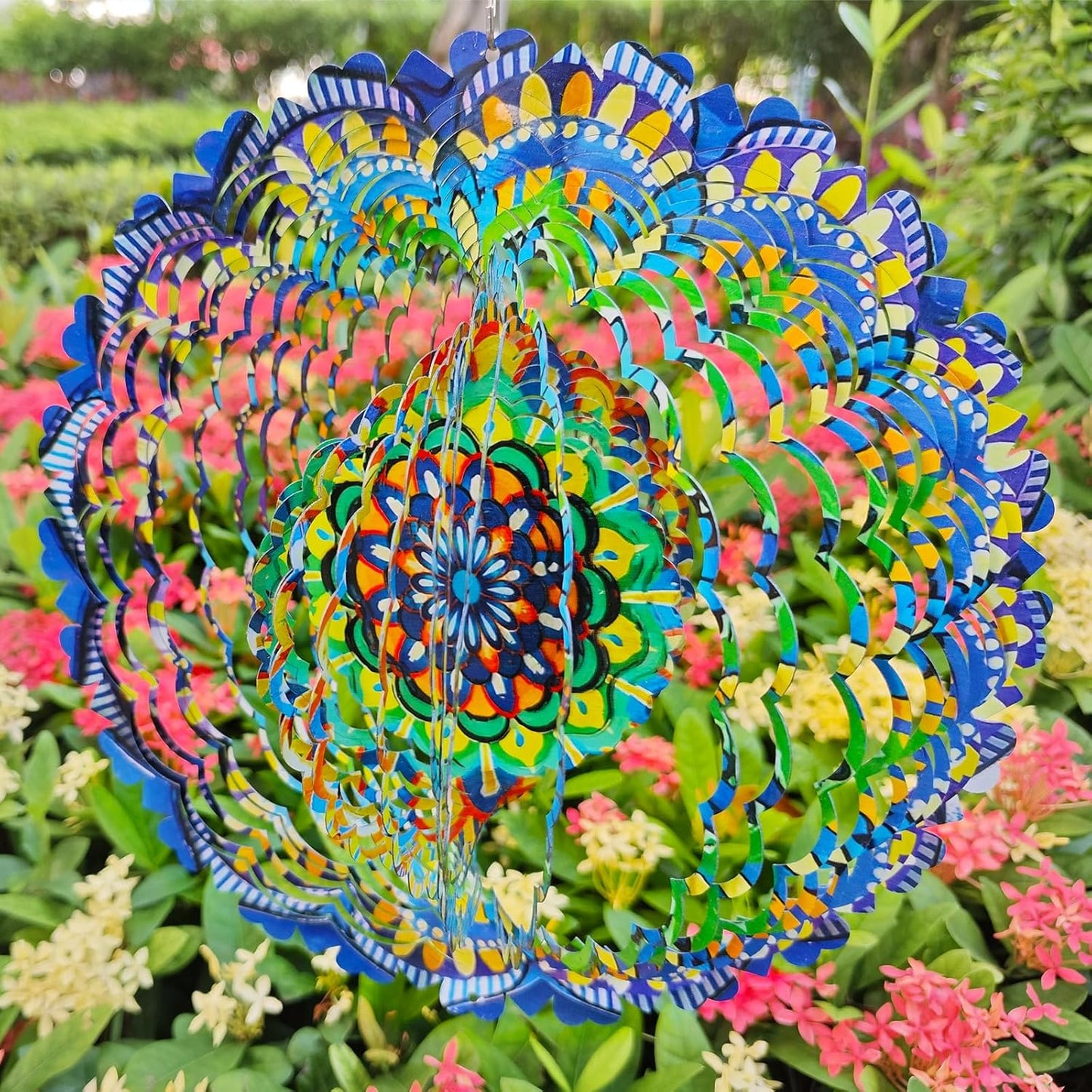 Wind Spinners Flowers Lucky Star 12 inch 3D Stainless Steel Laser Cut Metal Art Geometric Pattern Wind Sculpture Hanging for Yard Garden Decorations Gifts Indoor Outdoor