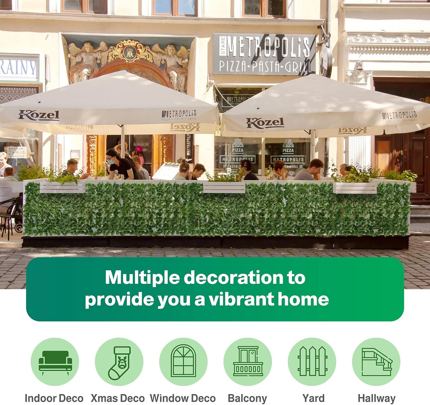 Artificial Ivy Privacy Fence Screen, 39.4x354.3 inch Artificial Faux Ivy Hedge, Expandable Faux Privacy Fence with 80 pcs Zip Ties Decoration for Outdoor Garden, Color Printing Watermelon Leaves