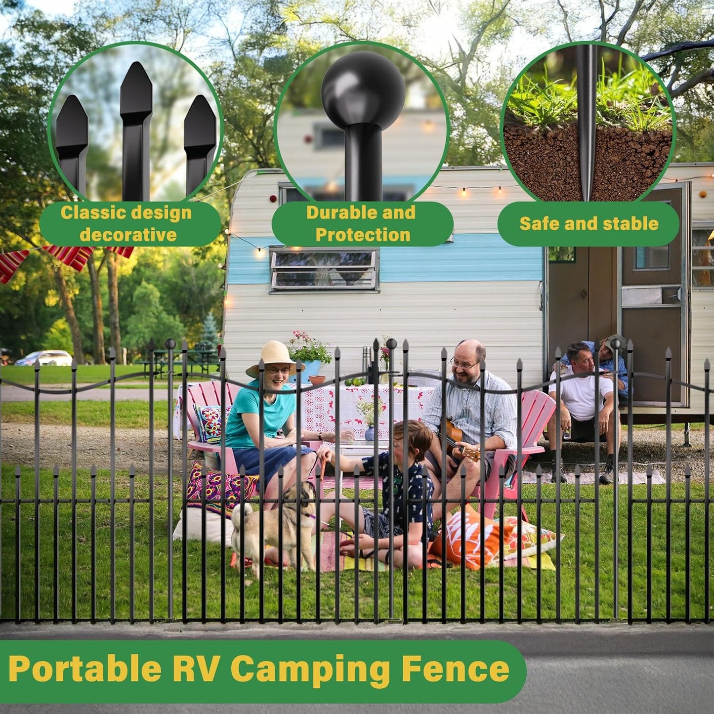 5 Panels No Dig Decorative Garden Fence with Gate, 24in(H) × 11ft(L) Heavy-Duty Rustproof Metal Panels, Outdoor Dog Barrier for Yard & Patio, Landscape, Border| Portable Temporary Fencing