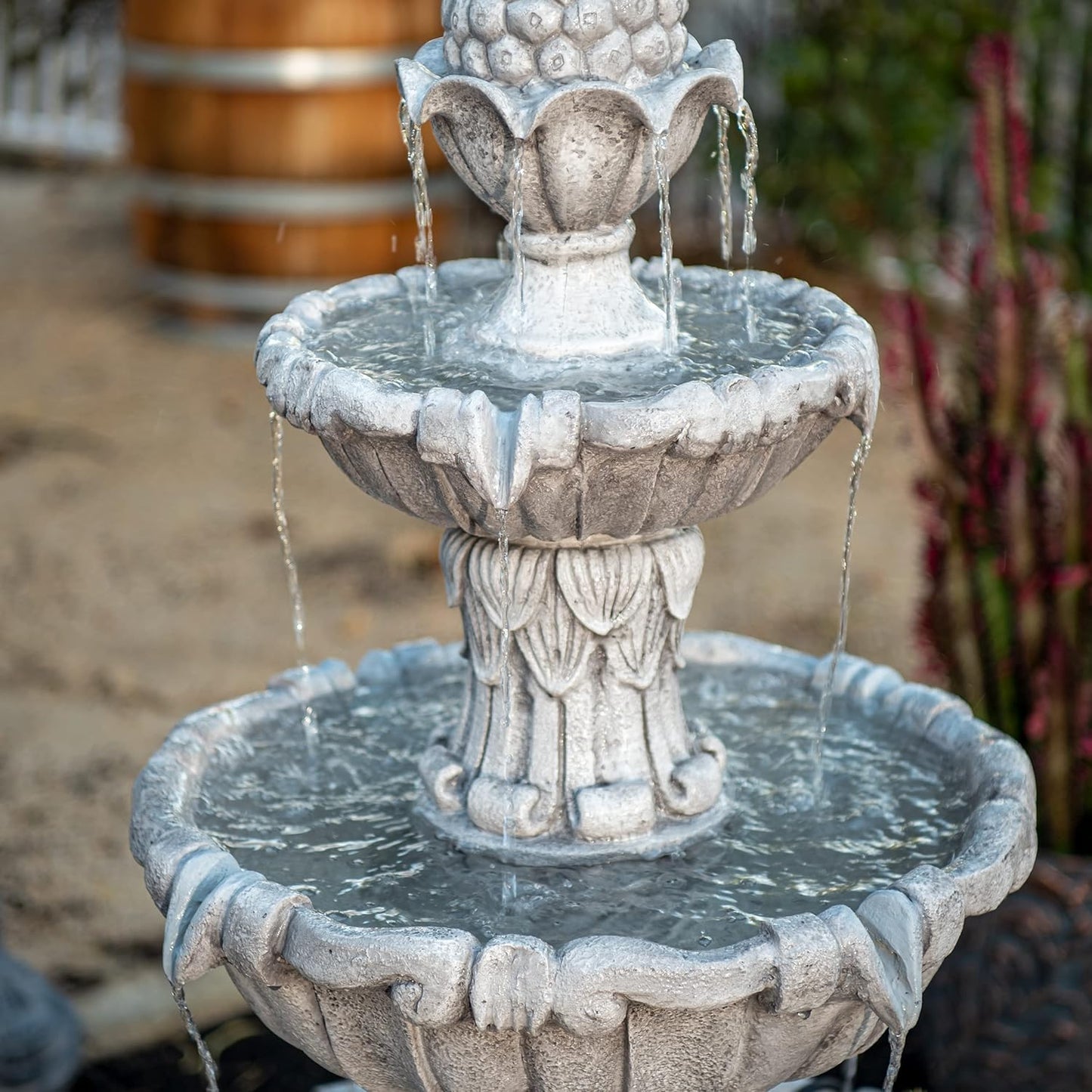 XBrand 58.3" 3-Tier Outdoor Water Fountain – Freestanding Classic Leaf Design with Bird Bath, Pump & Large Water Capacity – Garden, Yard, Lawn, or Patio Décor