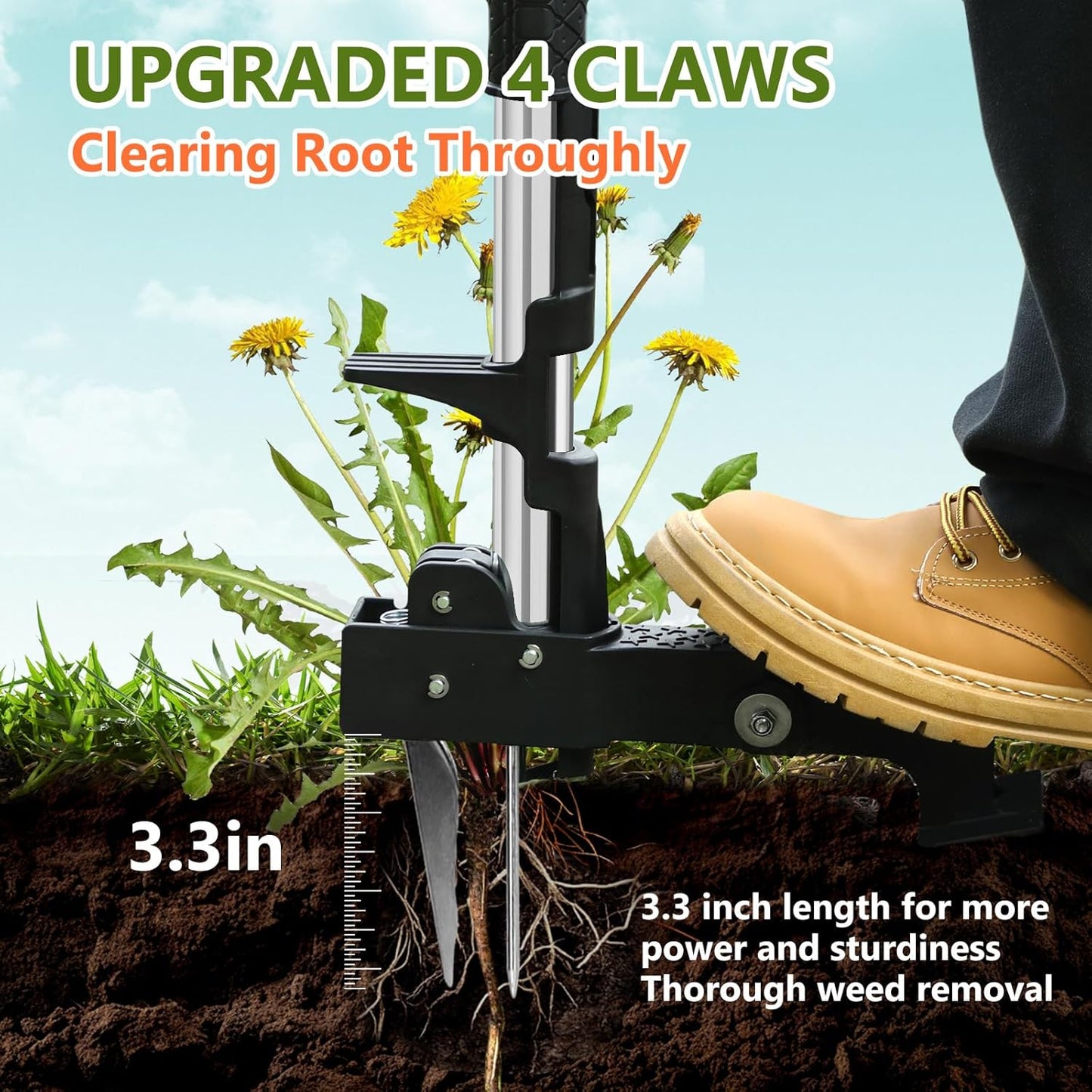 SHANTRA Weed Puller Tool, 4-Claw Stand Up Weed Puller Tool with Long Handle, Adjustable Weeder Puller Heavy Duty Stand Up Weeder, Weeding Tool for Lawn, Yard, Garden, Crabgrass, Dandelion Picker