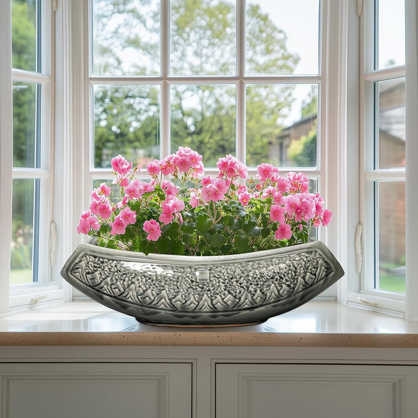 Bonsai Pots 18 Inch - Ceramic Succulent Pots, Large Bonsai Planter for Indoor Outdoor Plants, Decorative Plant Pot with Drainage Hole, Ceramic Flower Pot, House Decor, Plant Lover Gifts, Grey