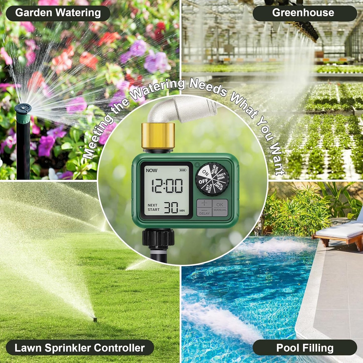 2 PCS Sprinkler Timers Brass, Programmable Water Timer with Rain Delay, Manual& Automatic Watering System for Garden Hose Faucet, Waterproof Irrigation Controller Watering Lawn Evenly& Efficiently