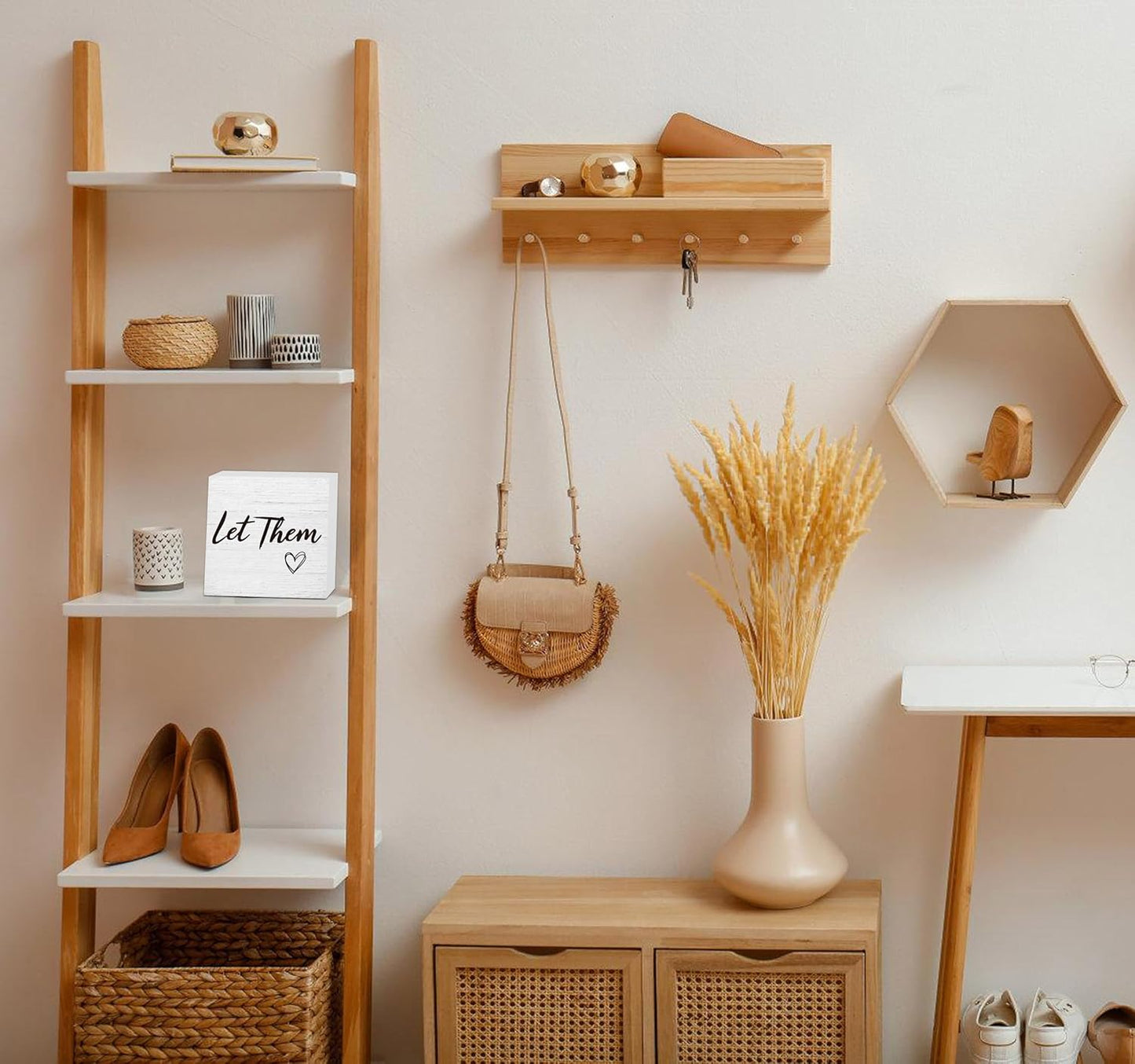 Let Them Wooden Sign, Office Decorations for Work, Let Them Mental Health Rustic Wood Box Signs 5x5 Inch, Desk Shelf Tabletop Decor for Home Cubicle Decor, Office Gifts for Coworkers Women