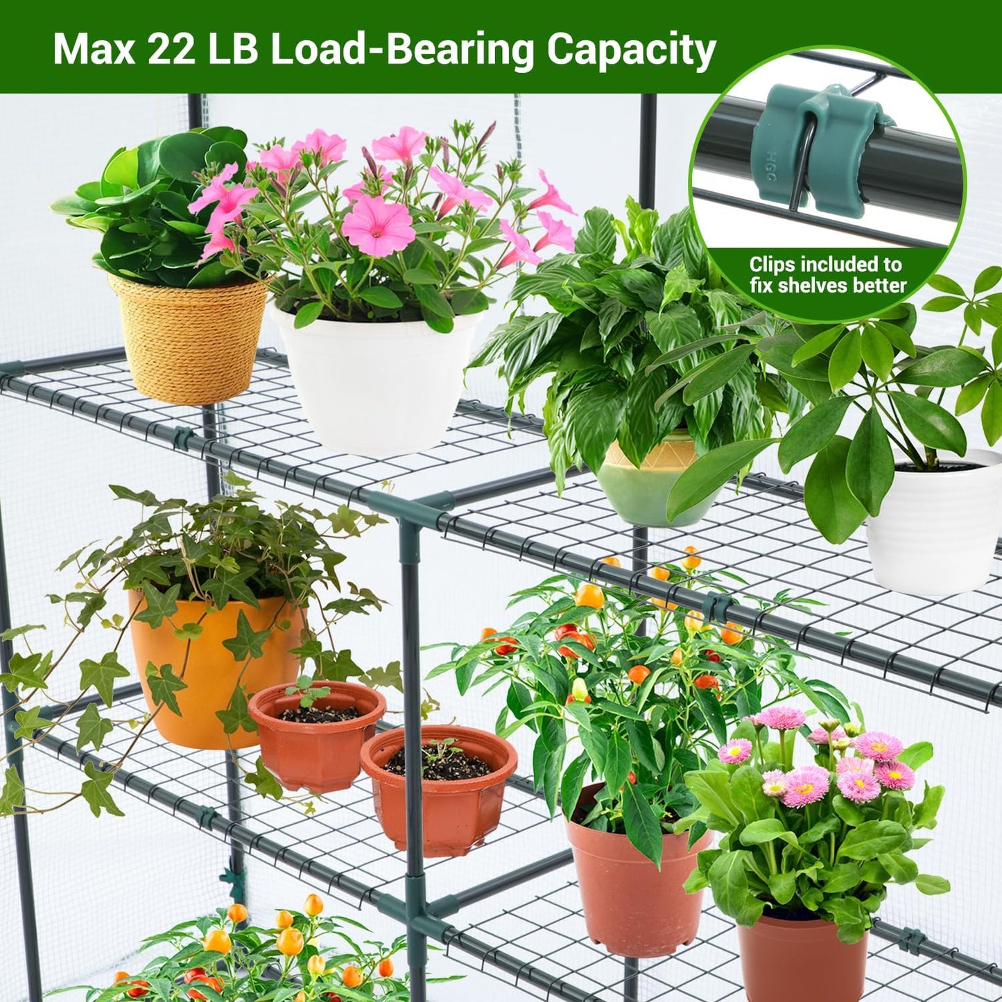 Ohuhu Greenhouse for Outdoors: 3 Tiers 12 Shelves Walk-in Indoor Green House Heavy Duty Plant Stands Reinforced Plastic PE Cover Mini Portable Warm House for Outside, 4.8x2.5x6.4 FT
