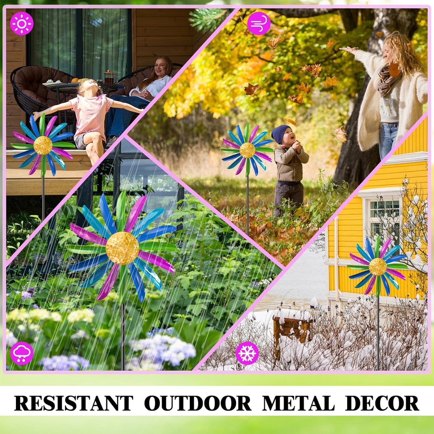 Metal Wind Spinners Outdoor, 360° Wind Sculpture Spinner with Metal Stake, Waterproof Spinners Green Kinetic Wind Spinner for Yard Lawn Decor (B- Colourful 2PC)