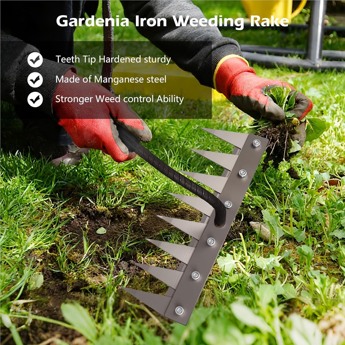 Iron Weeding Rake 2.0, New 5/6/7/8 Garden Weeder Rakes, Heavy Duty Yard Rake Hand Weeder Puller Tool for Efficient Weed Removal, Soil Cultivation, and Lawn Care, Without Stick (5 Teeth)