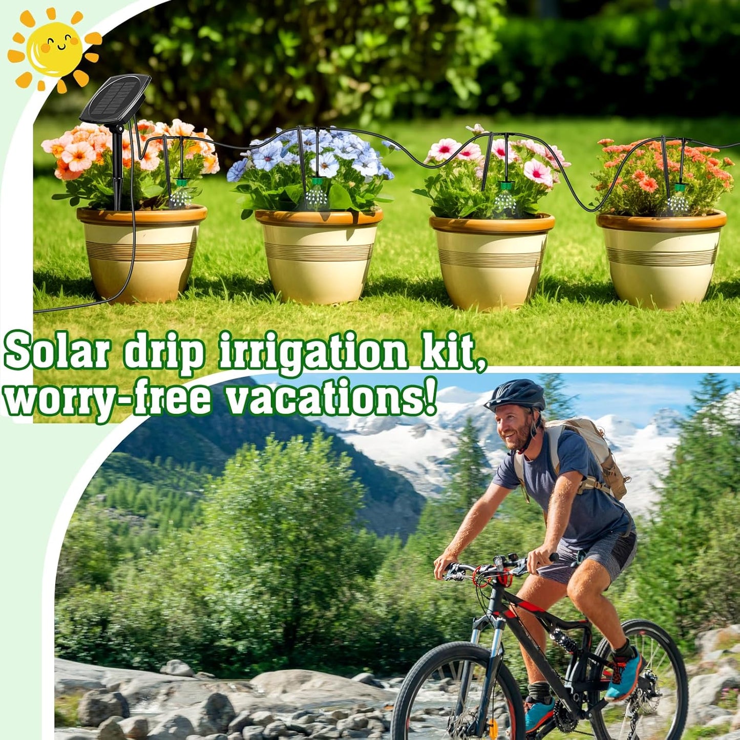 Solar Drip Irrigation System for Garden, Automatic Drip Irrigation Kits,Plants Self Watering Devices for Vacation,Solar Powered Water Pump for Potted Plants,Raised Beds,Greenhouse (15 Pots)