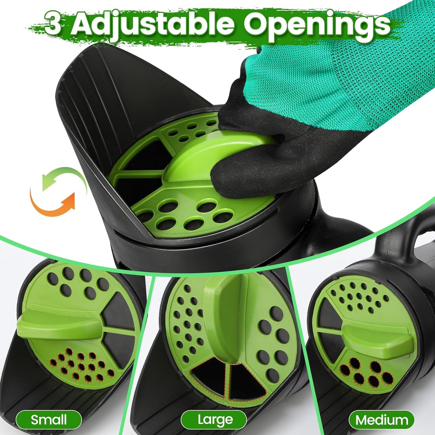 Hand Spreader Shaker, Multiple Adjustable Opening Sizes for All Purpose for Grass Seed, Fertilizer & Earth Food, Snow Salt, Ice and Snow Melt - Up to 80 Oz