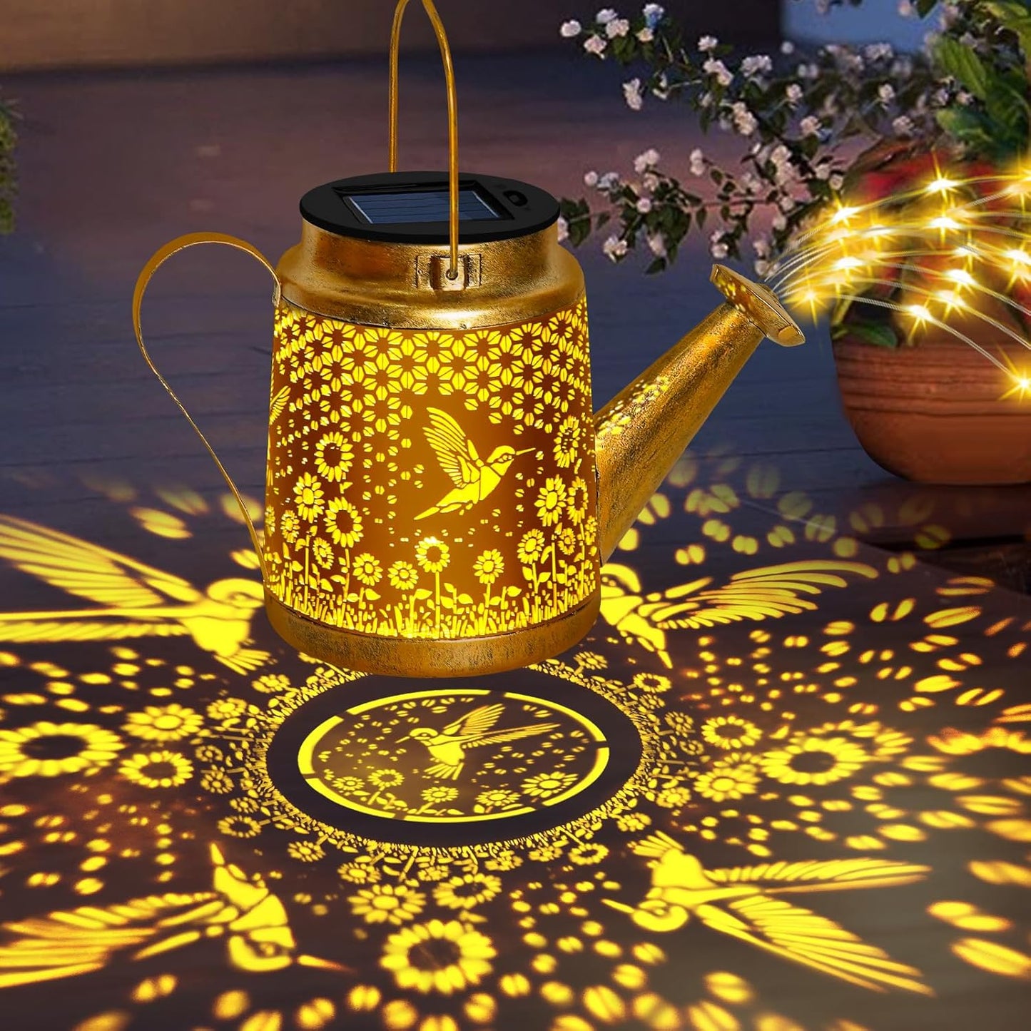 Hummingbird Solar Watering Can Lights, Outdoor Waterproof Garden Lanterns with Shepherd Hook, Solar Garden Decor for Yard Outdoor Landscape Pathway Porch Patio, Gift for Women Mom Grandma, 2 Pack