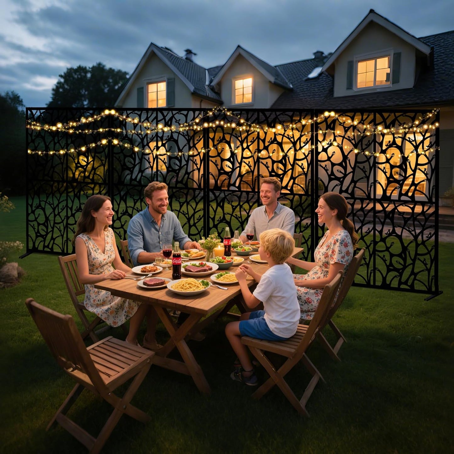 Metal Privacy Screen Outdoor W3.8Ft x H 6Ft Patio Privacy Panels Free Standing Divider Decorative for Balcony Garden Room Lawn Deck (1, Black Bird)