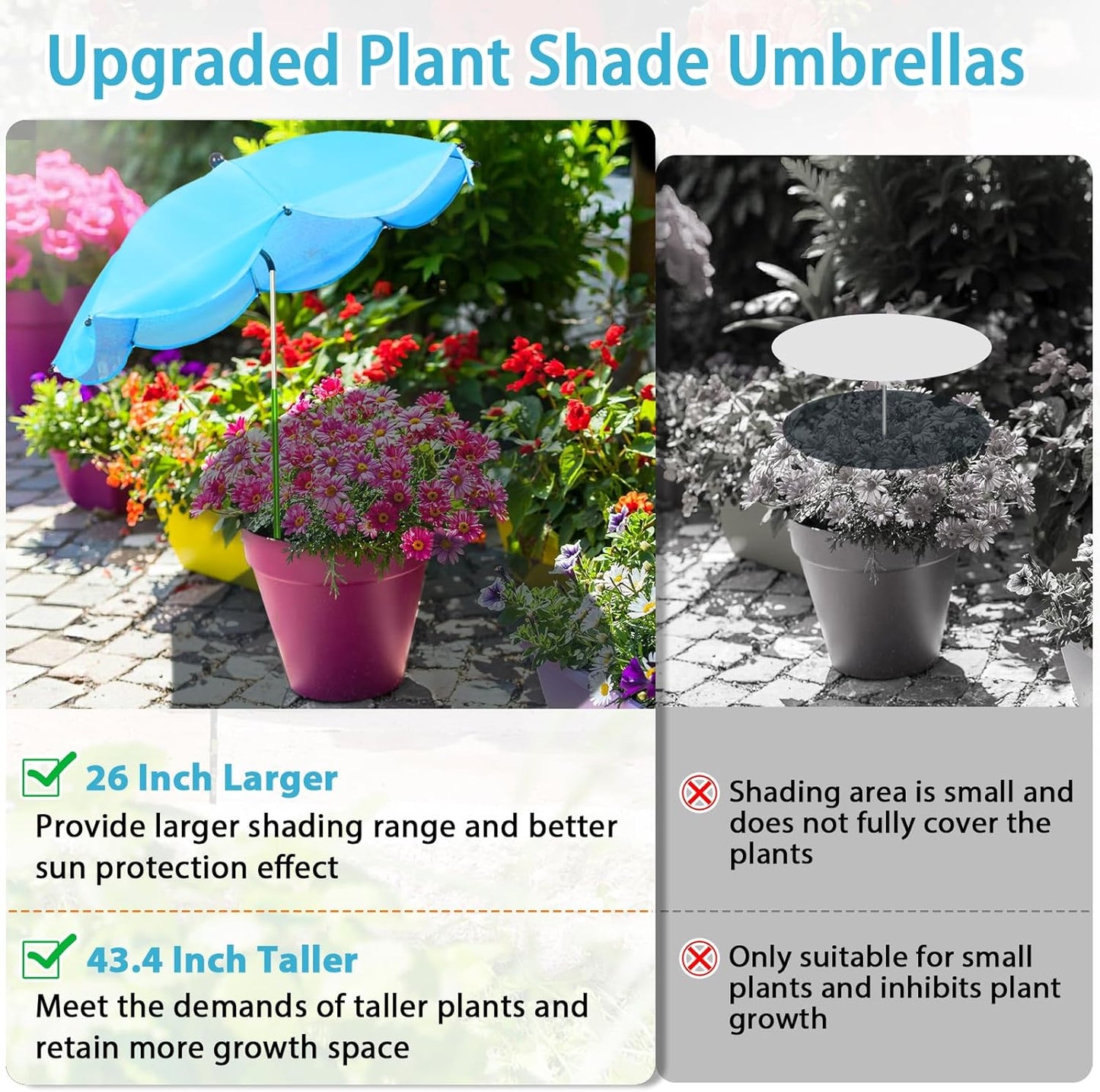 MJZ 2 Pack Plant Umbrellas for Outdoor Plants, 26" Garden Umbrella for Plants with Adjustable Angle, Plant Umbrella Provide Shade for Outdoor Plants Flower Pot Planting Beds (Pink, Blue)