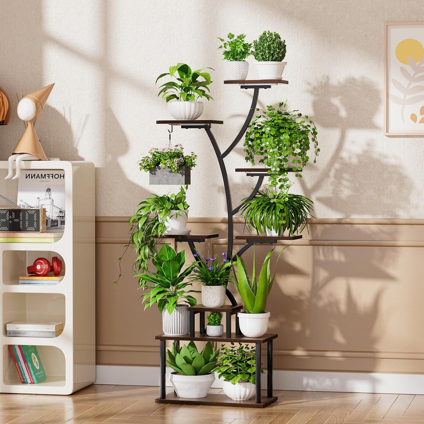 Plant Stand Indoor, 8 Tiered 64" Tall Plant Stands with Grow Lights, Metal Plant Shelf for Multiple Plants, Corner Plant Stand, Modern Home Decor for Living Room, Patio