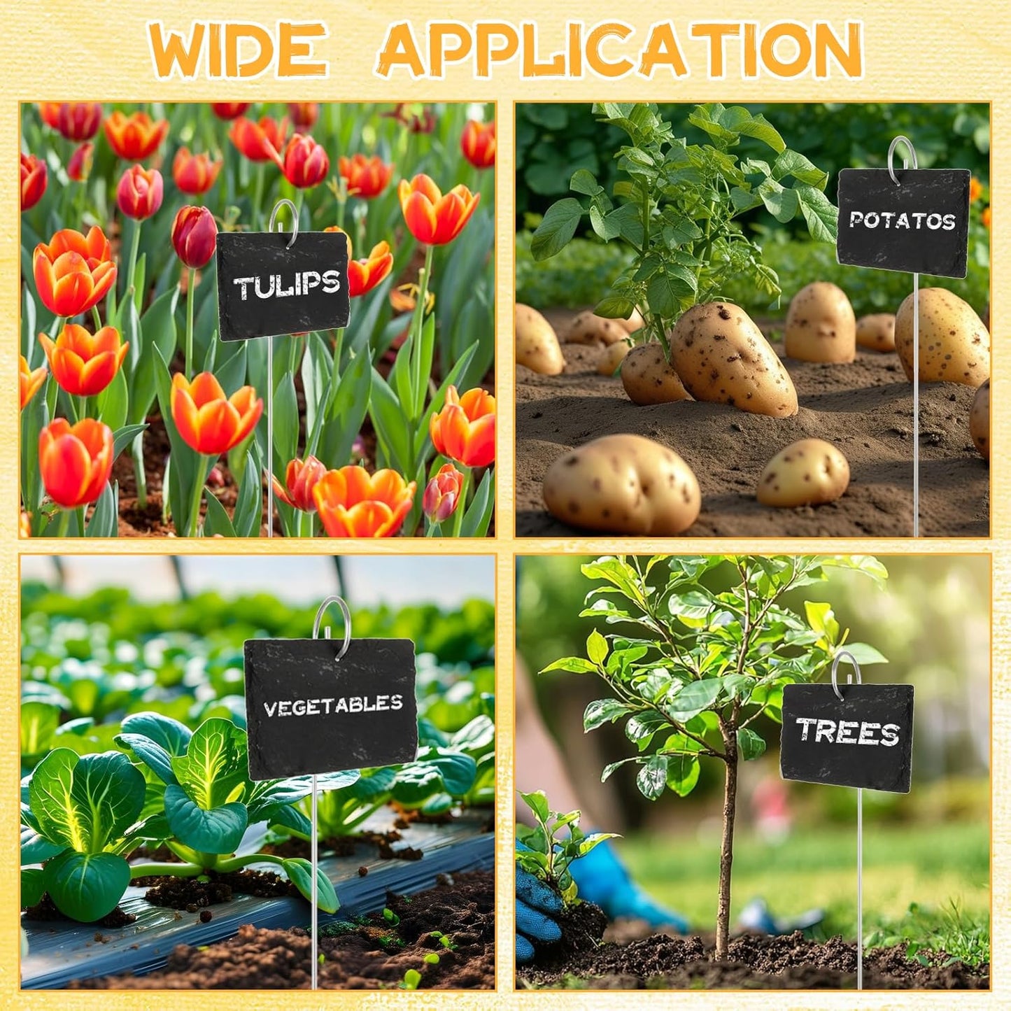 15PCS Slate Plant Markers with Stakes and Stone Chalks Garden Markers Signs Labels Hanging Slate Planter Tags for Flower Bed, Pots, Planters