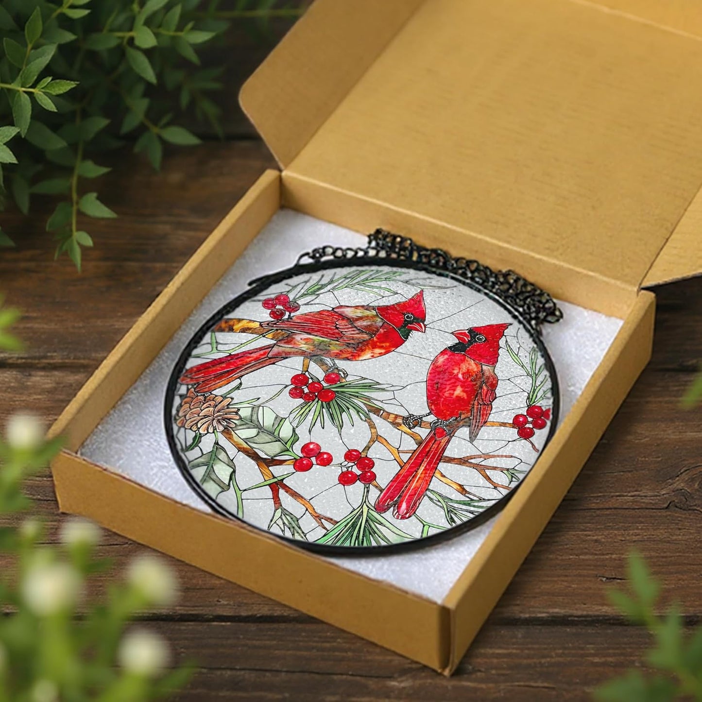 Cardinal Stained Glass Window Hanging, 8 Inch Sun Catchers Indoor Window, Suncatchers for Windows Hanging, Home Decor and Christmas, Festival, Mother's Day, Birthday, Cardinal Gifts for Women, Men