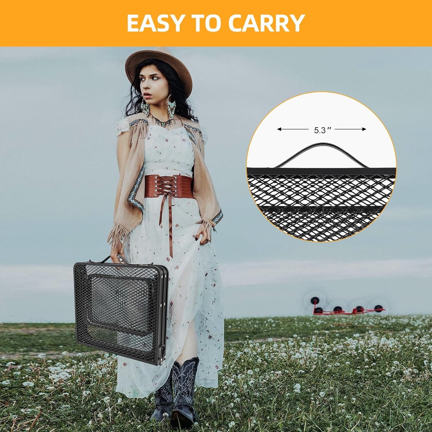 Camping Table Grill Table with Table Extension Board Adjustable Height Folding Tables Mesh Top Portable Grill for Outdoor Indoor Beach BBQ Picnic Travel RV Black