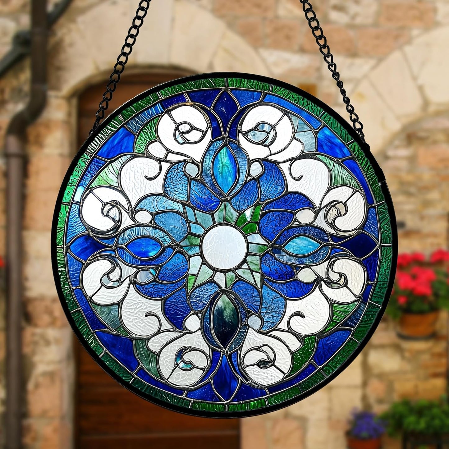 Stained Glass Window Hanging, Boho Style Sun Catchers Diamond Glass Panel Hangings Tiffany Suncatcher Decor for Birthday for Women, Men, Wife, Aunt, and Mom 7.8 in