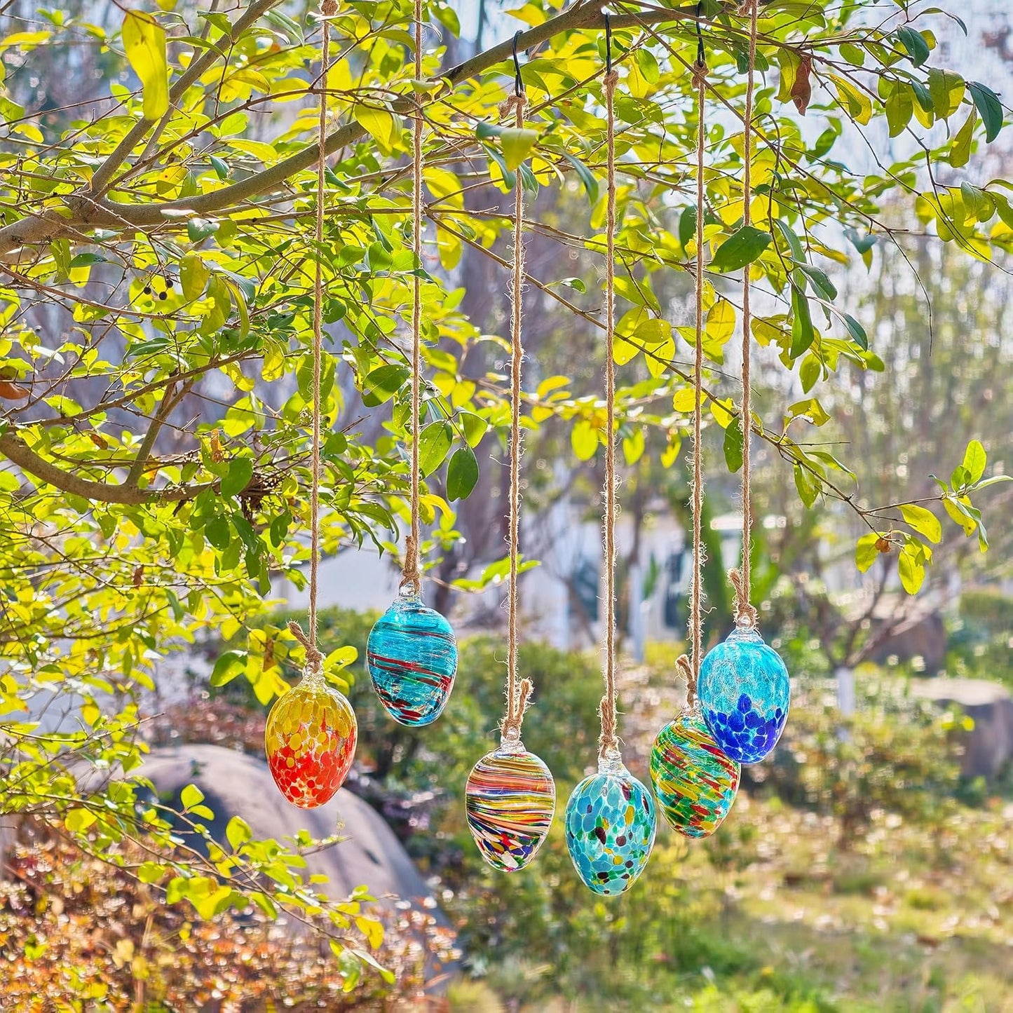 6pcs Hanging Garden Gazing Ball Hand-Blown Glass Witch Ball for Outdoor Patio Décor Hanging Friendship Balls Collectible Figurine Glass Eggs