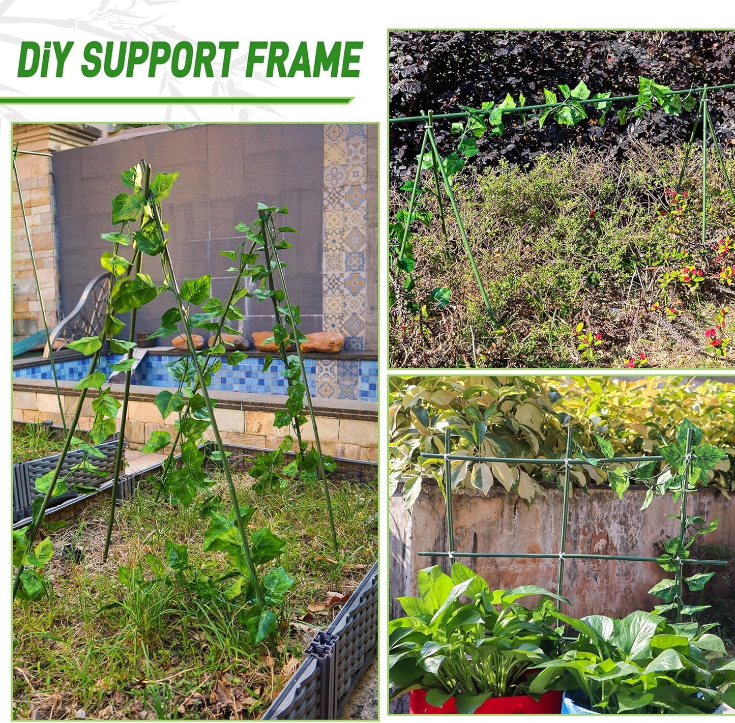 50Pcs 16in Bamboo Sticks for Indoor Outdoor Plants, 0.29"-0.38" Natural Bamboo Poles, Durable Garden Stakes for Tomatoes, Beans, Flowers and Potted Plants