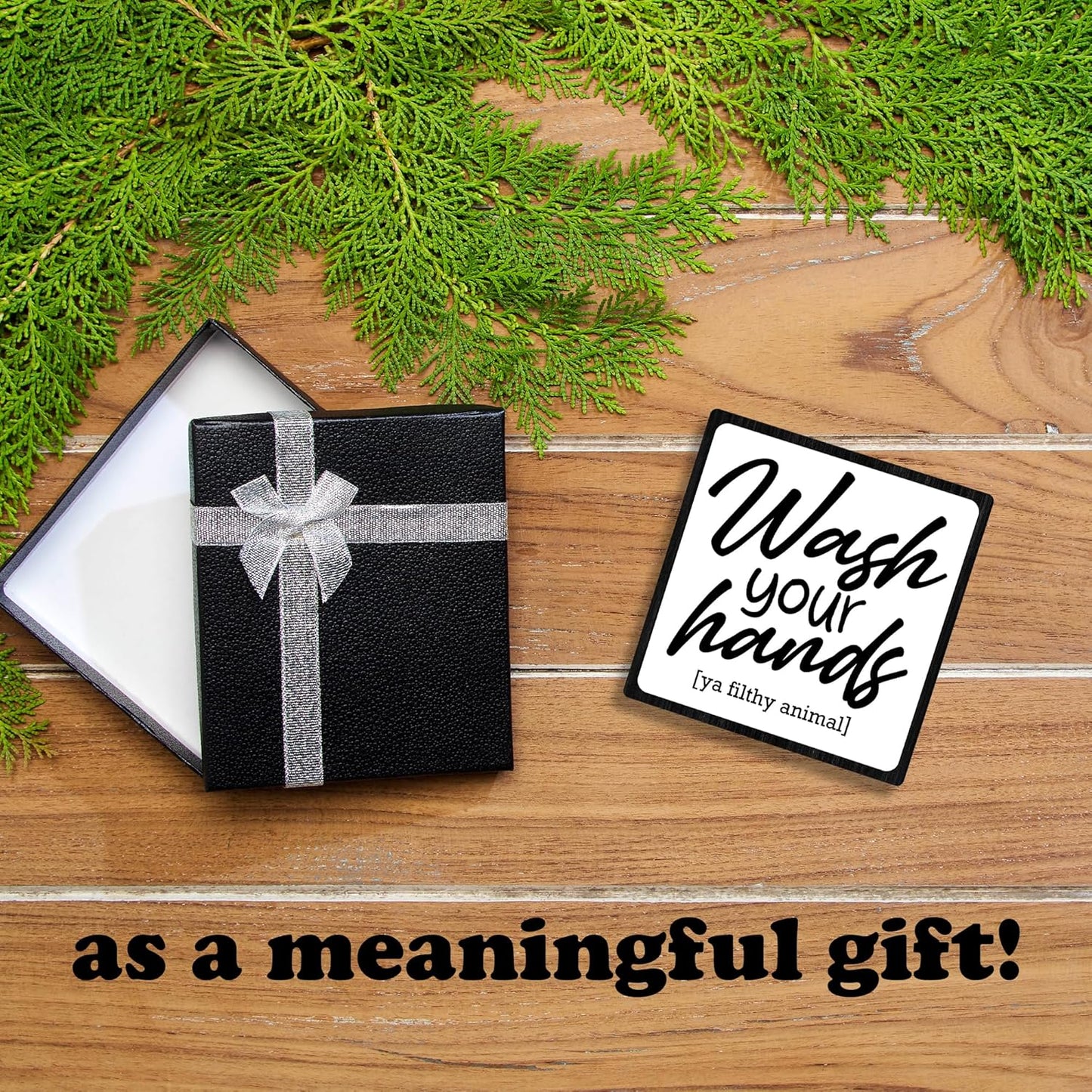 5" Wooden Plaque, Wash Your Hands, Bathroom Toilet Decor With 1 Metal Support, Shelf Decoration, Rustic Farmhouse Home Guest Room Accessories -B14