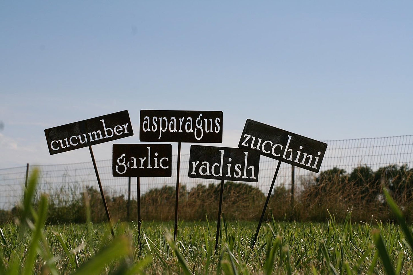 Classic Metal Garden Markers 19 Inches Tall (Custom Text, Naturally Rusted)