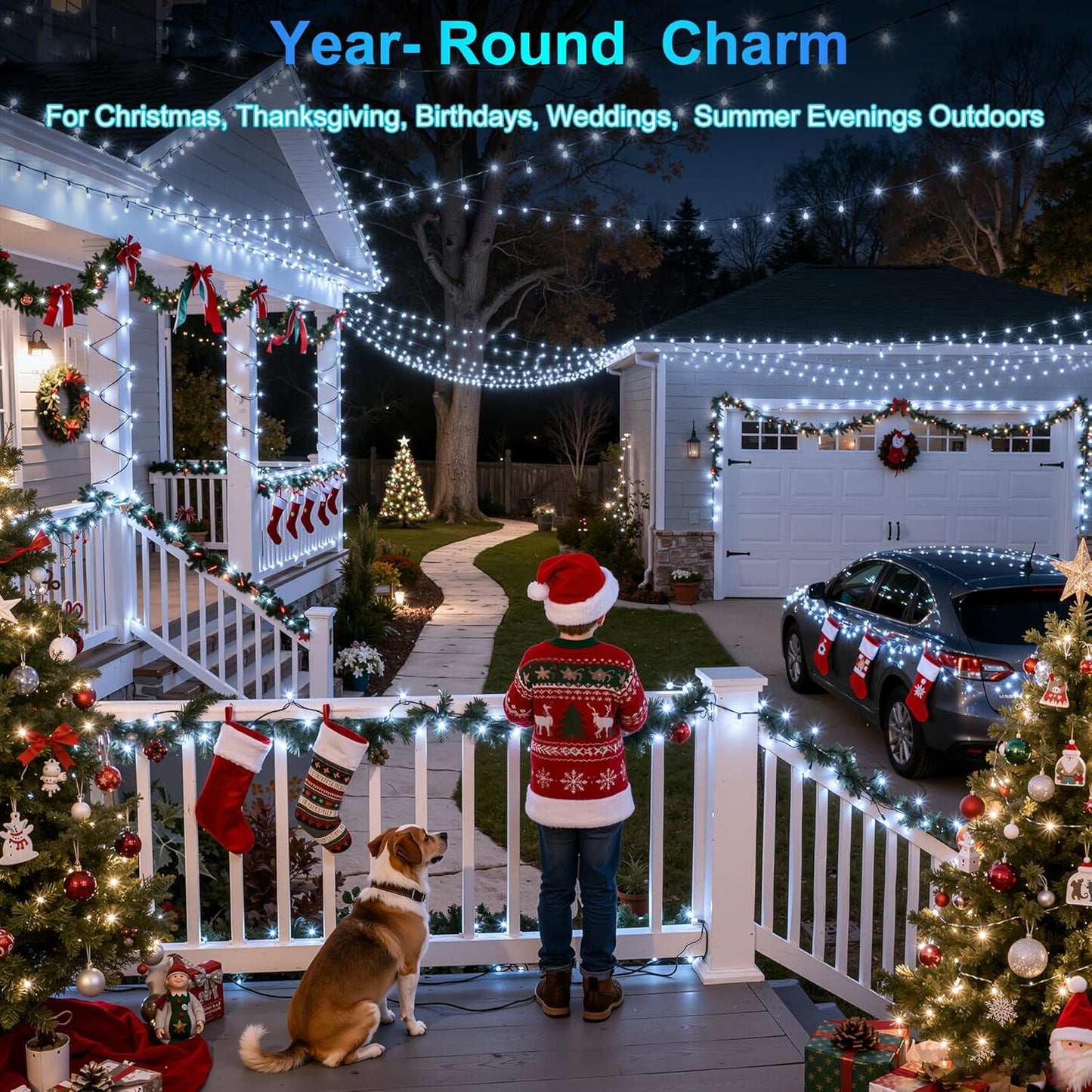 350LED Christmas Lights Indoor Outdoor, 90ft 12 Modes Cool White LED String Lights with Timer Dimmable, Waterproof Tree Lights for Xmas Patio Yard Fence Bedroom Wedding Garden Decor Cool White