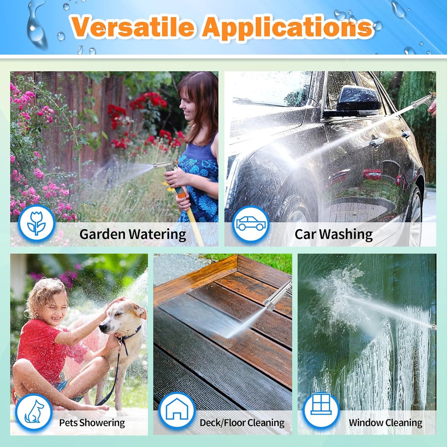 AUTOMAN Full Size Garden Hose Nozzle, High Pressure Pistol Grip Water Nozzle Sprayer with Threaded Front, Adjustable Spray Water Flow for Washing Car, Cleaning Ground, Watering Plants, Showering Pets