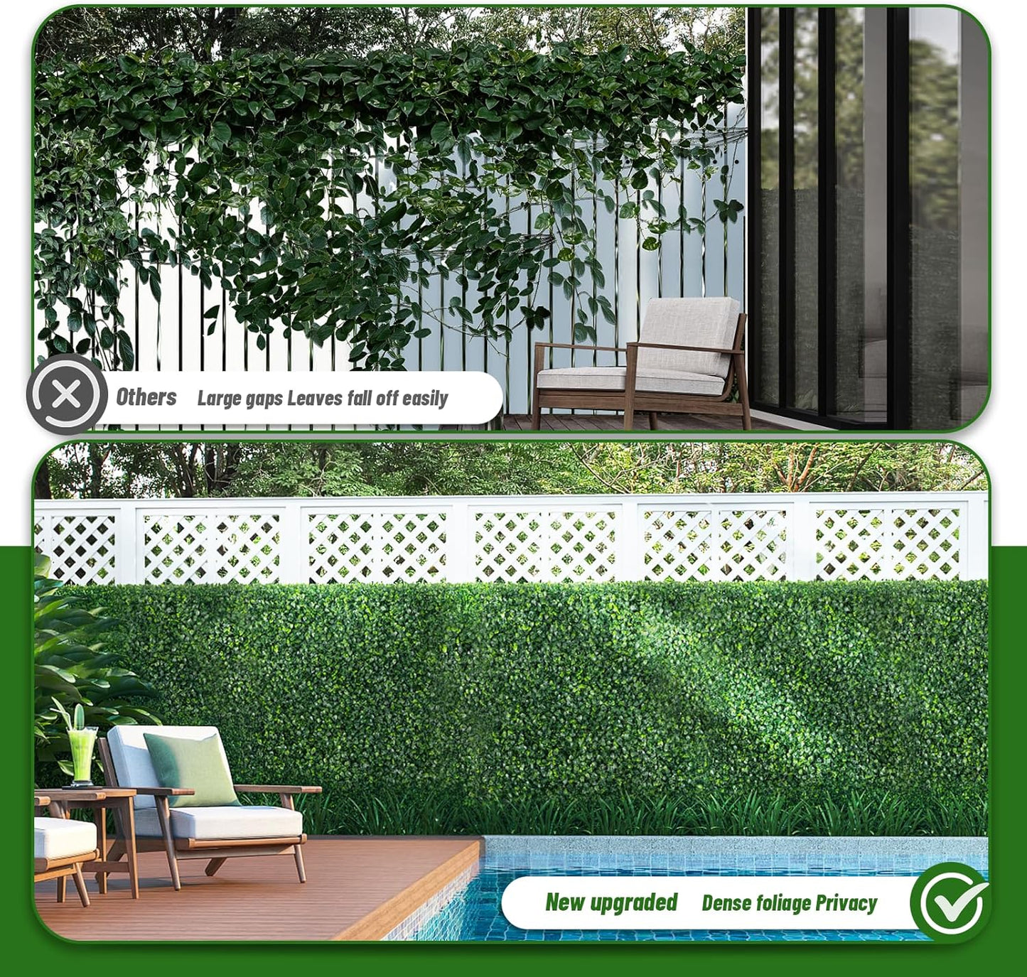 Artificial Boxwood Roll,120x40 in (34 sqft) UV-Anti Faux Ivy Boxwood Hedge Leaf Grass Wall for Patio Balcony Privacy, Garden, Backyard Greenery Wall Backdrop and Fence Decor