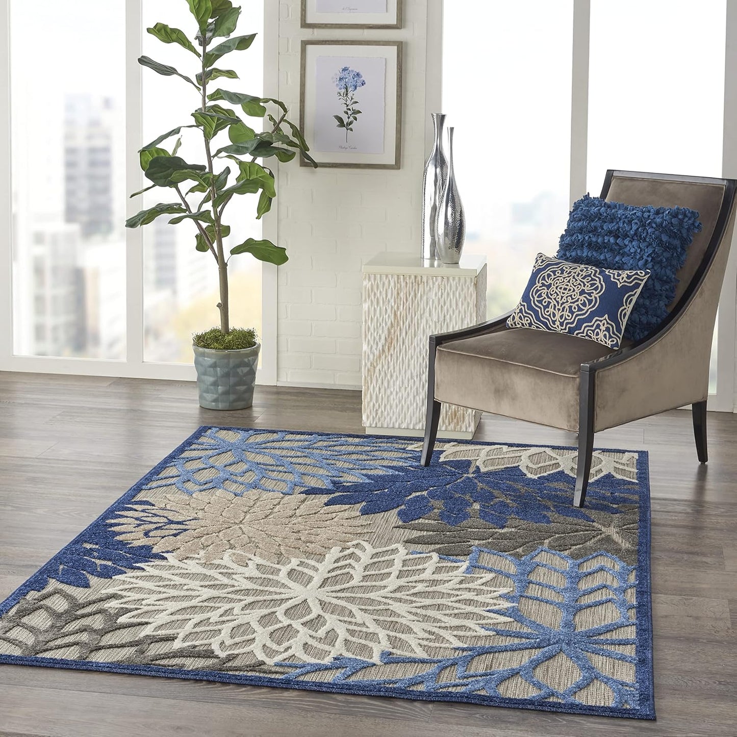 Nourison Home Aloha 5'3" x 7'5" Fabric Indoor/Outdoor Rug in Blue/Multi-Color