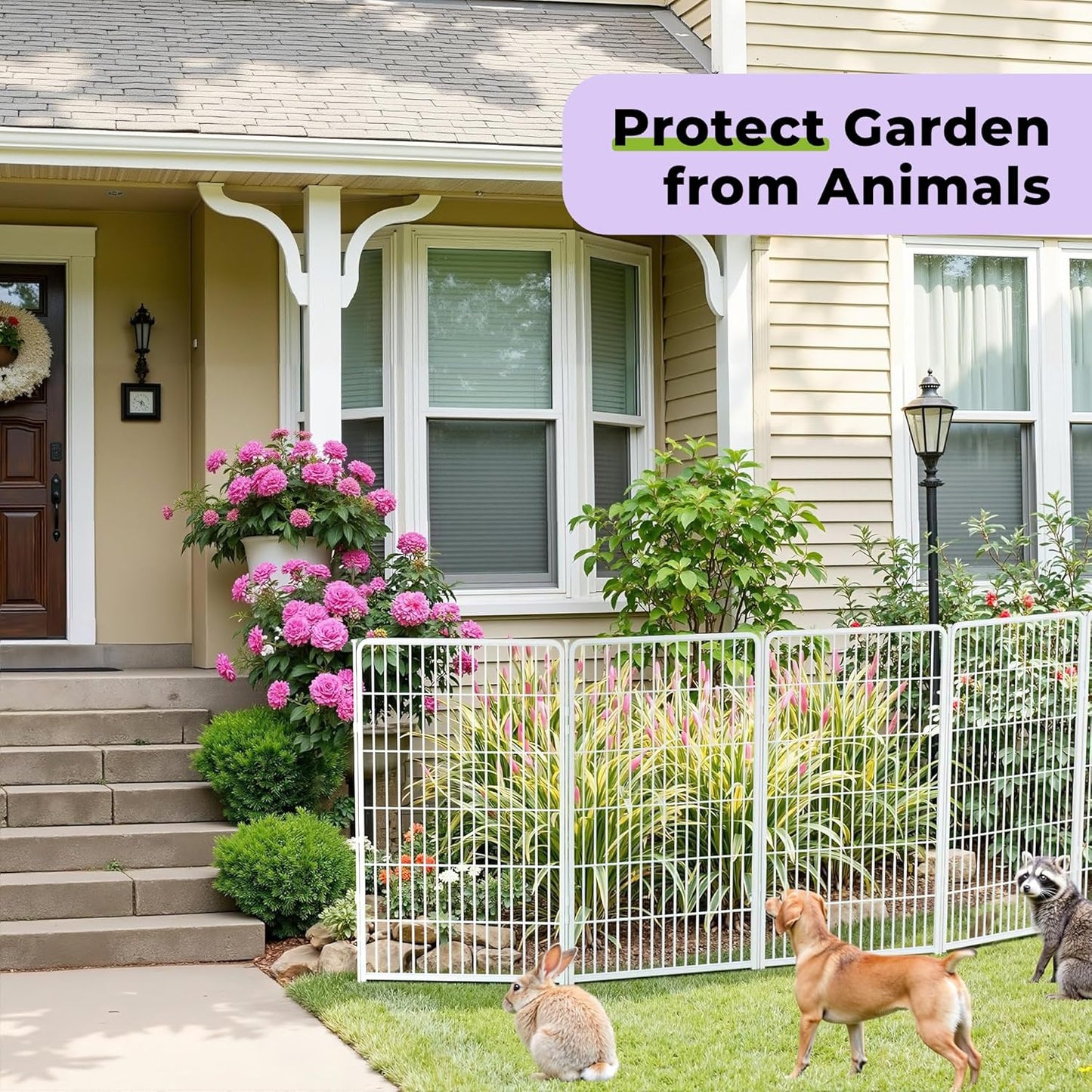 Garden Fence with Gate 24 in(H) x 11.1 ft(L) 6 Panels, Heavy Duty Metal Animal Barrier for Dog and Rabbit, Outdoor Fencing, Easy Set Up, White