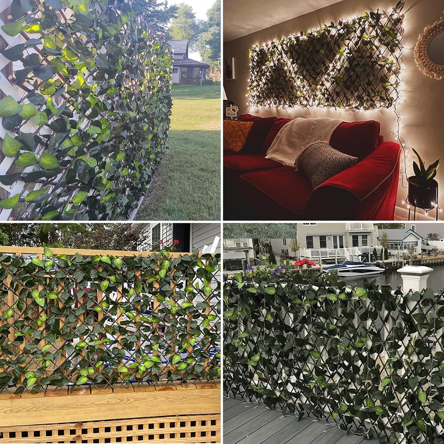Expandable Faux Ivy Fence,Artificial Privacy Screen Decor for Outdoor Wall, Balcony and Patio, Single Sided Leaves (Green,2)