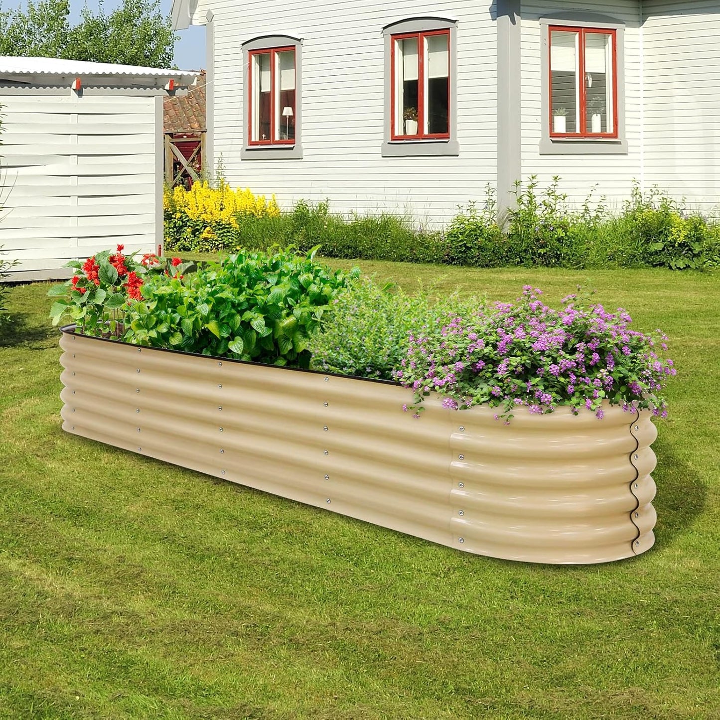 EAGLE PEAK 9 in 1 Modular 17in Customizable Elevated Raised Garden Bed Kit with Multiple Configurations, Outdoor Metal Planter Box Steel Flower Bed, Pearl White