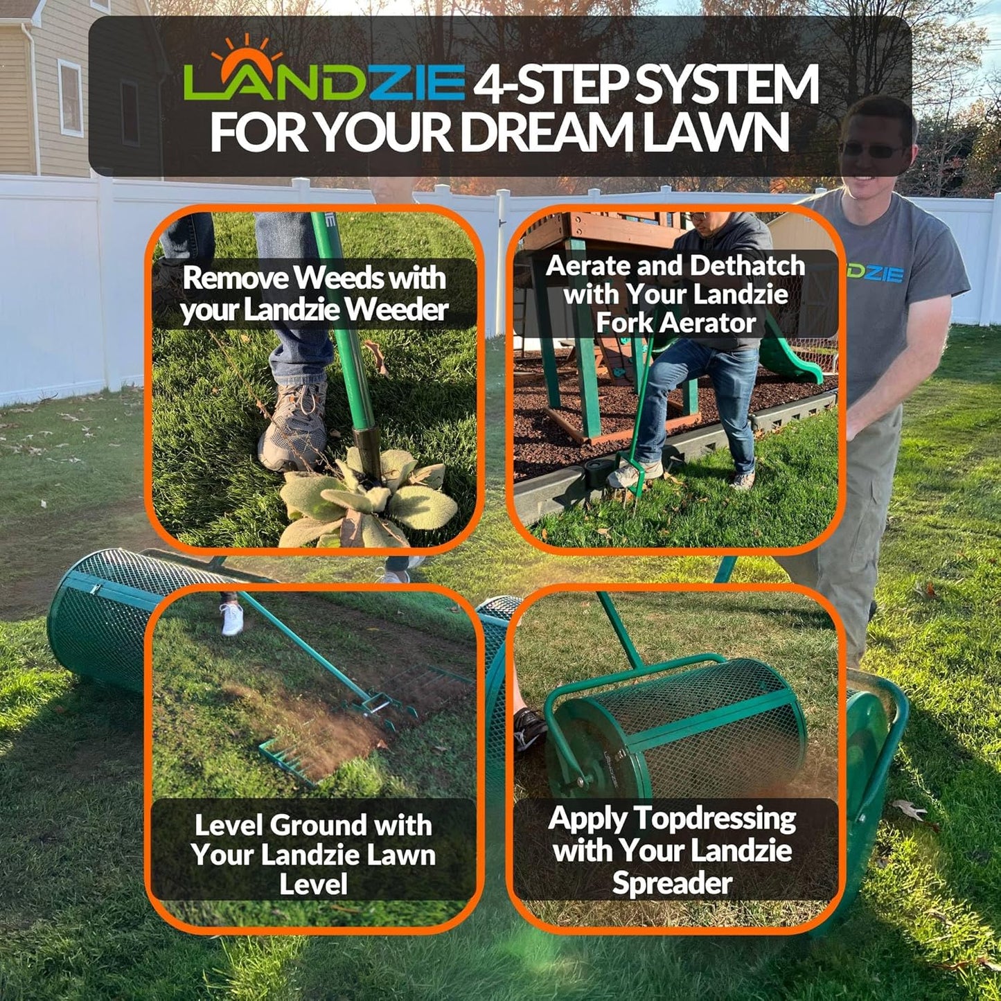 LANDZIE - The Original 24 Inch Compost and Peat Moss Spreader Roller - Top Soil, Sand, Manure, Mulch, Top Dressing Lawn and Garden Spreader