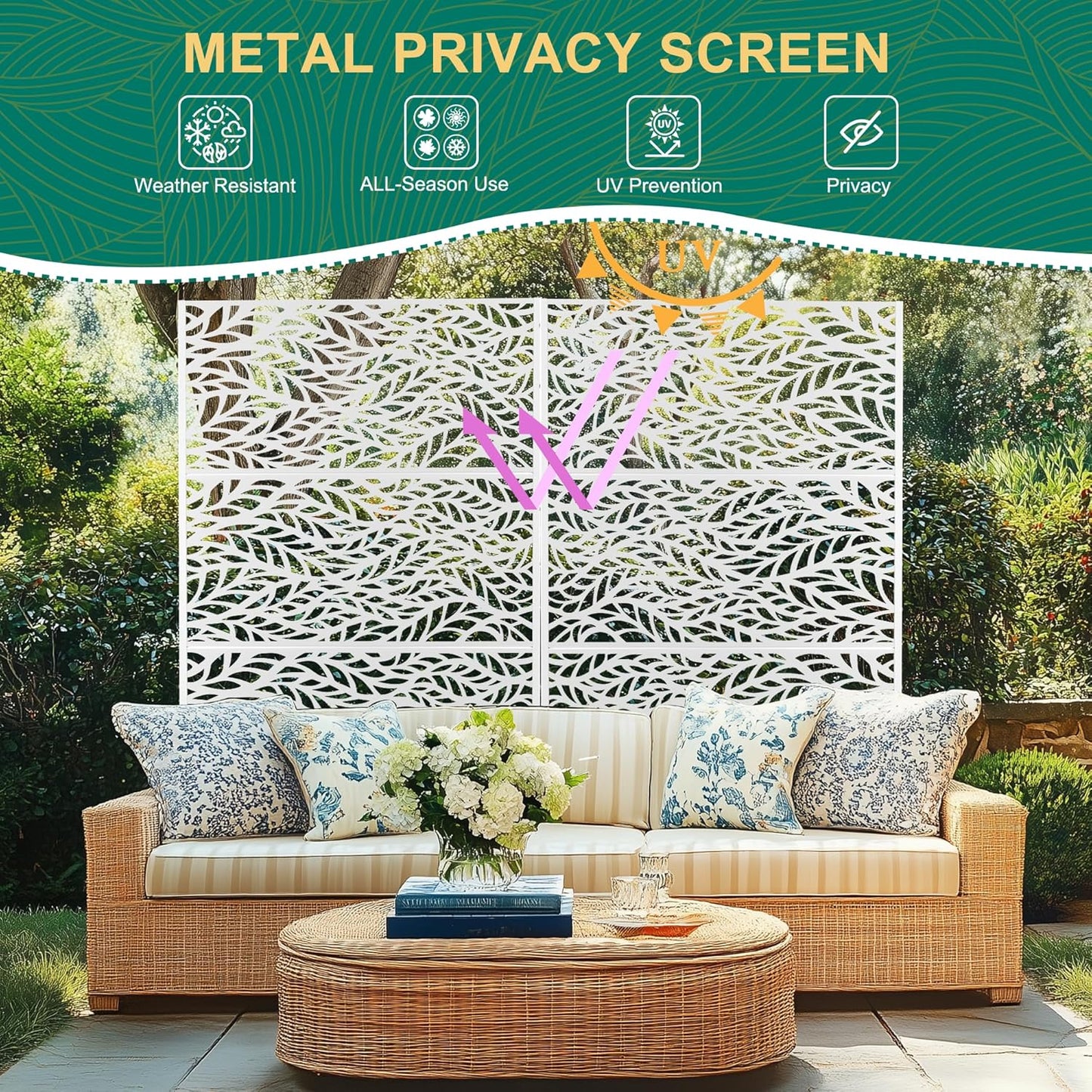 72" H×47" W Metal Privacy Screen Outdoor Privacy Screen Freestanding, Outdoor Privacy Screens and Panels for Patio Lawn Deck(Consists of 3 Panels)