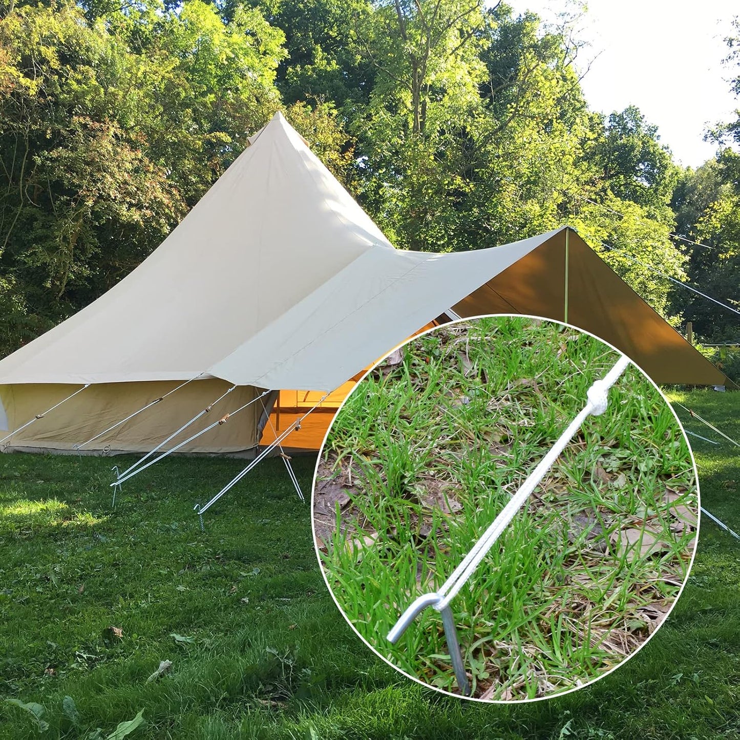 AAGUT Tent Stakes, Tent Stake Metal Garden Edging Fence Hooks Yard Camping Stake Heavy Duty Galvanized 9 Inch (9 Inch Tent Stakes KIT, 50)