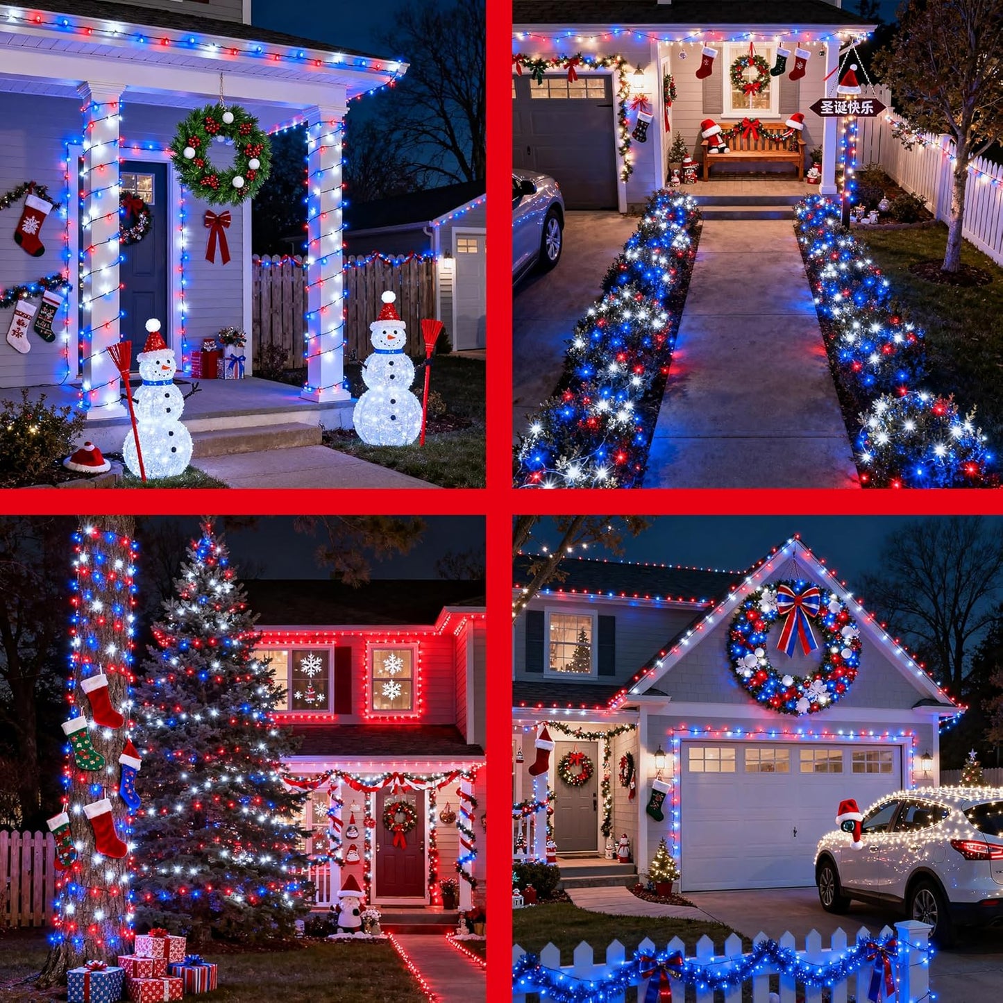 750LED Christmas Lights Outdoor Use, 240ft 12 Modes Red Blue and White LED String Lights with Timer Dimmable, Waterproof Christmas Tree Lights for Xmas Patio Yard Fence Balcony Garden Decor