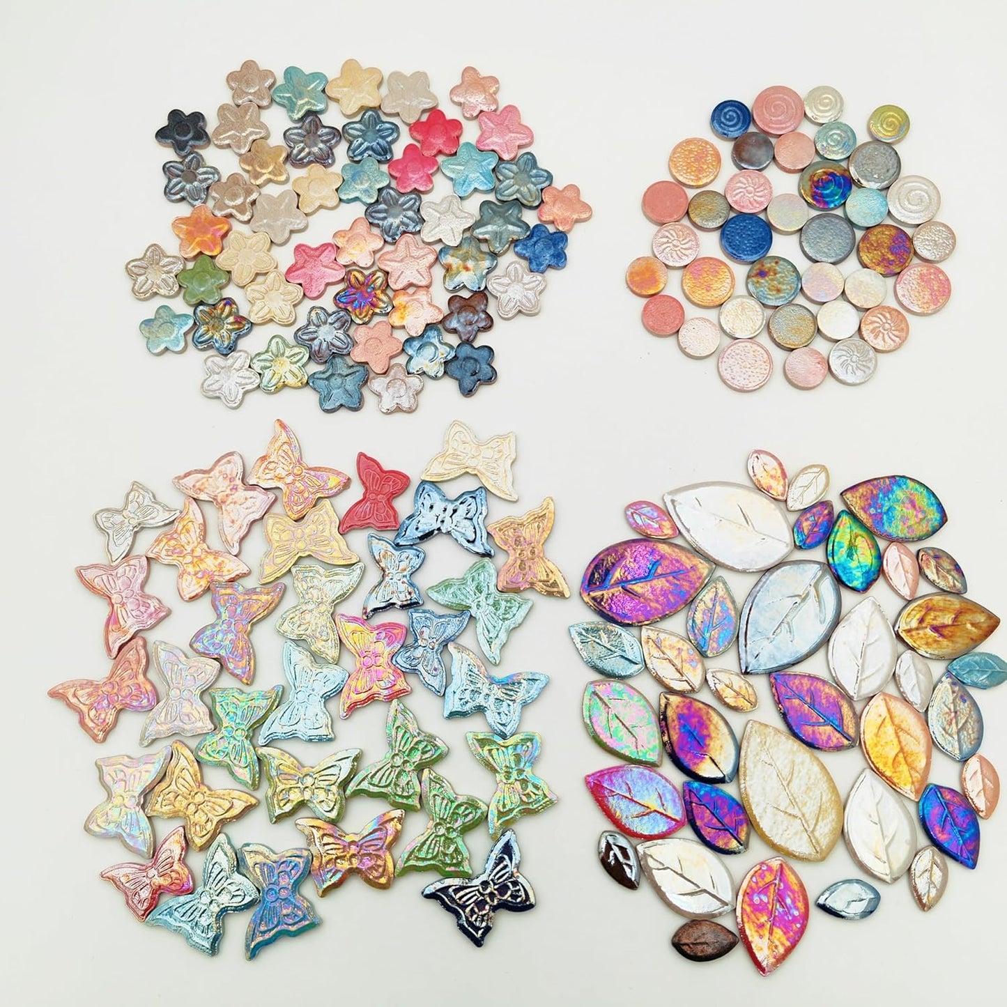 500g/1.1lb Random Color Irregular Ceramics Mosaic Tiles,DIY Making Creative Ceramic Mosaic Tiles for DIY Craft Plates Flowerpots Vases Cups Mosaic Making Supplies (Leaves+Flowers+Butterflies+Round)