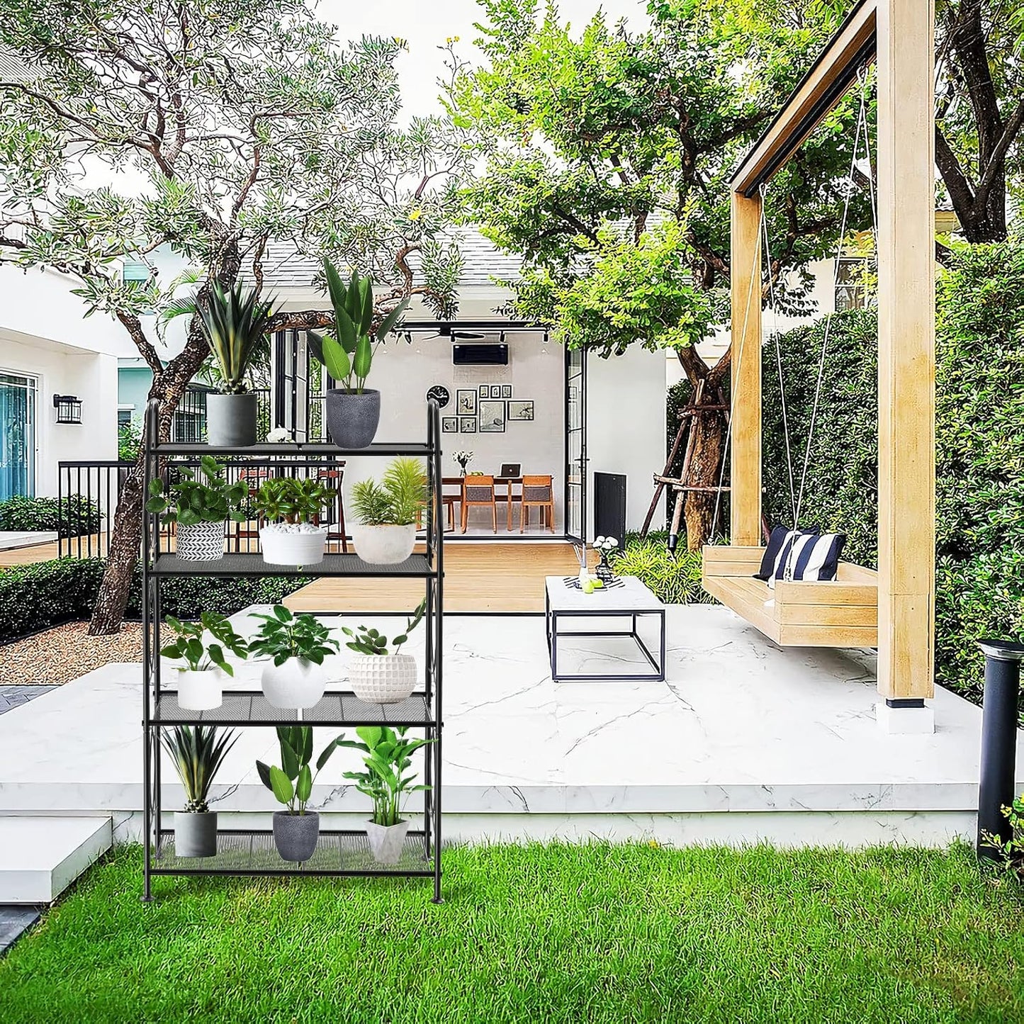 Plant Stand, 4 Tier Plant Shelf for Indoor Outdoor, Heavy Duty Metal Tall Plant Stands Holder Rack for Living Room Balcony and Garden, Black